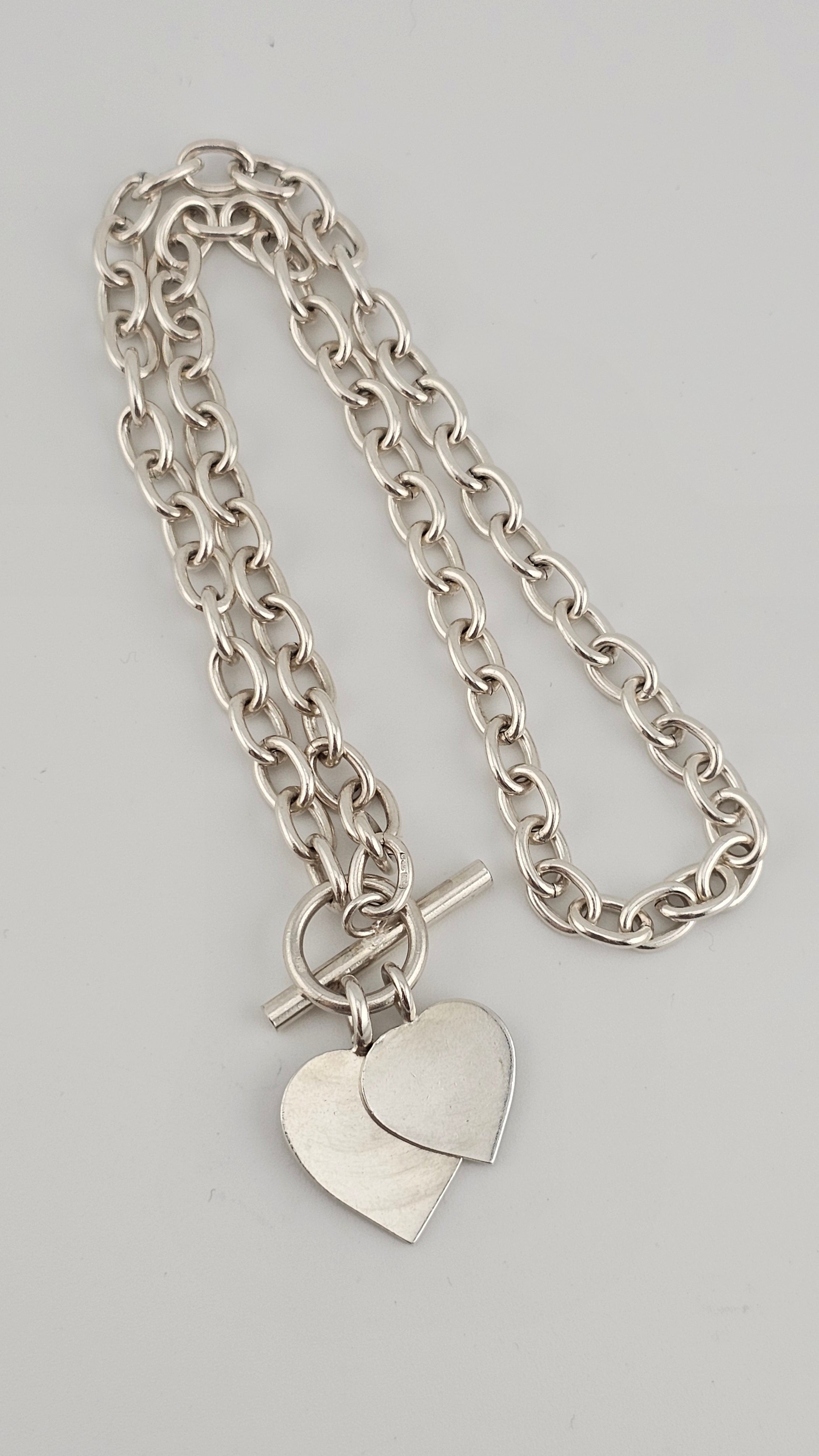 925 Sterling Silver Heart T-bar Toggle Necklace, lengt 41cm