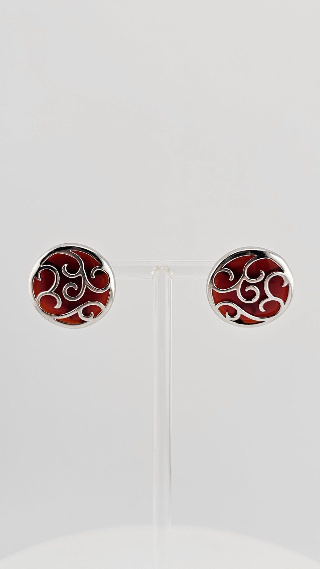 925 Sterling Silver Round Stud Earrings set with Carnelian