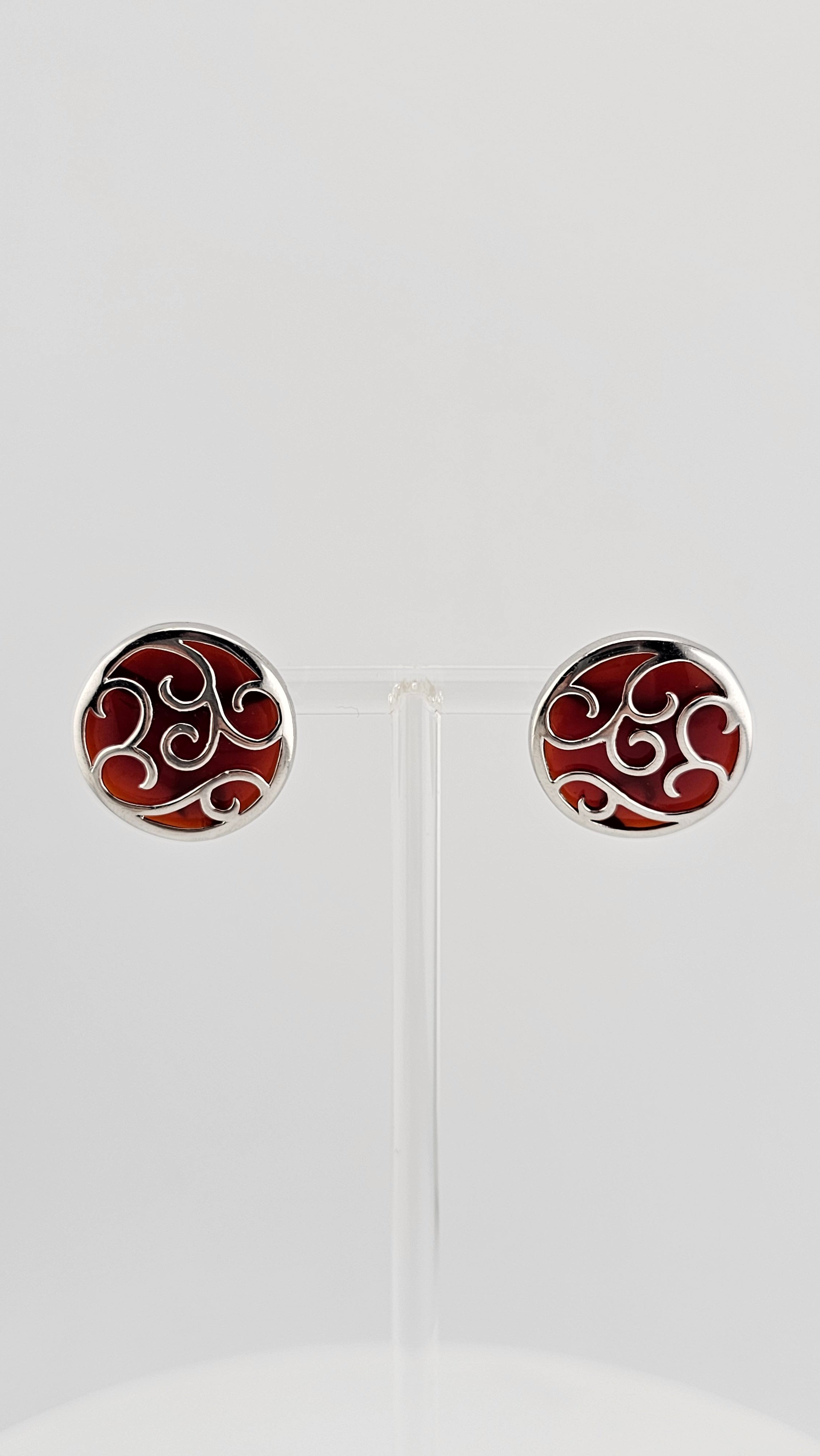 925 Sterling Silver Round Stud Earrings set with Carnelian