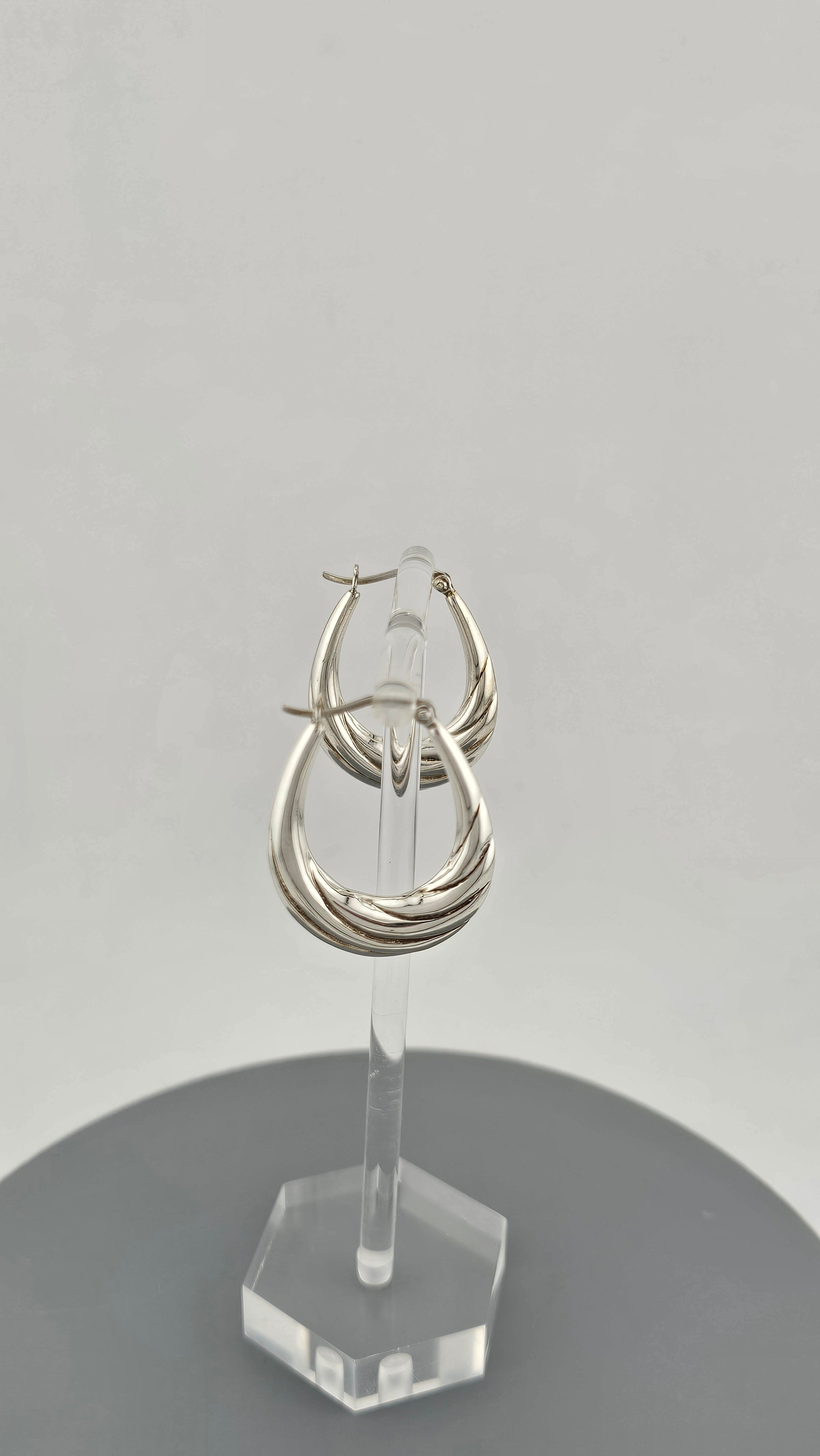 925 Sterling Silver Creole Twist Hoop Earrings Vintage