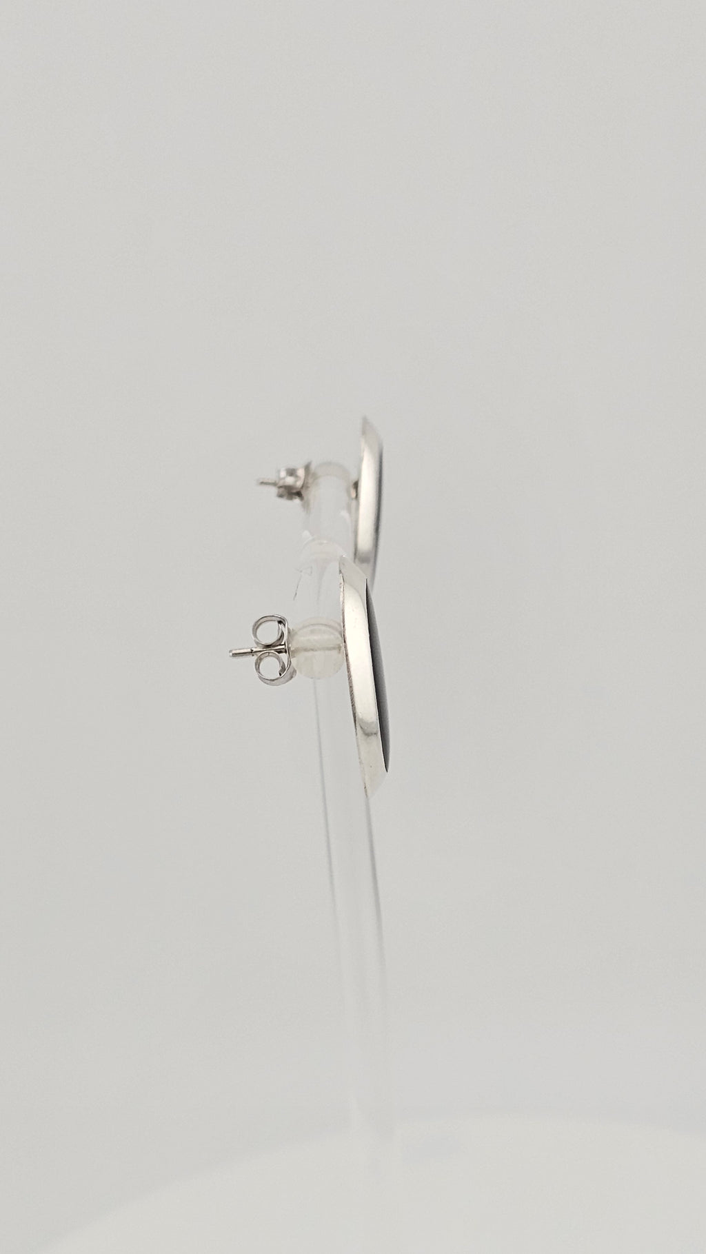 925 Sterling Silver Large Oval Stud Earrings set with Black Onyx