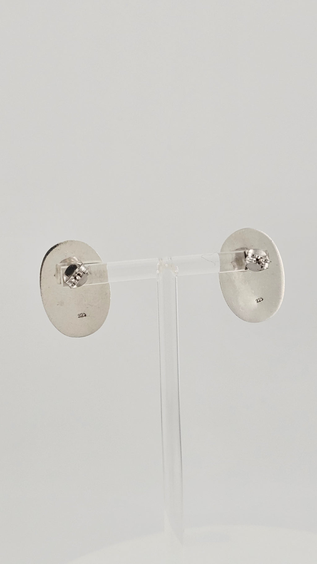 925 Sterling Silver Large Oval Stud Earrings set with Black Onyx