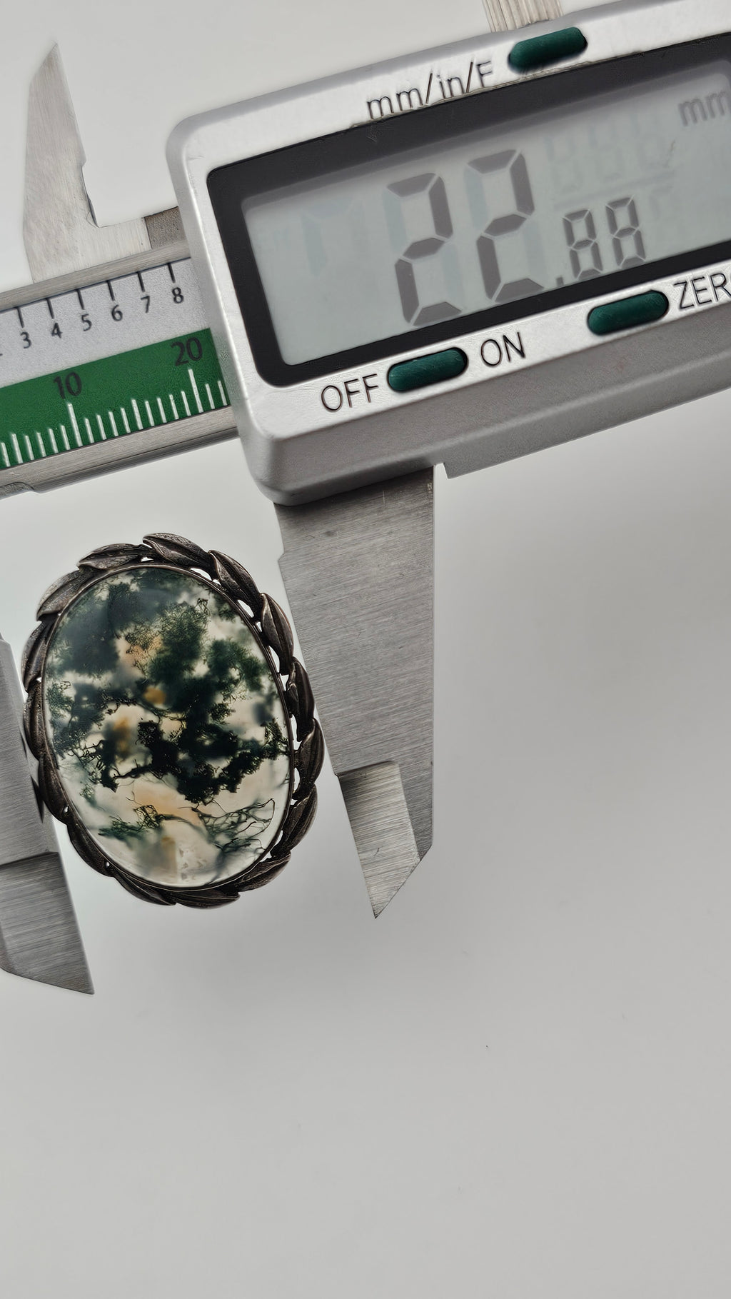 Vintage Sterling Silver Brooch Set with Large ,Oval Moss Agate