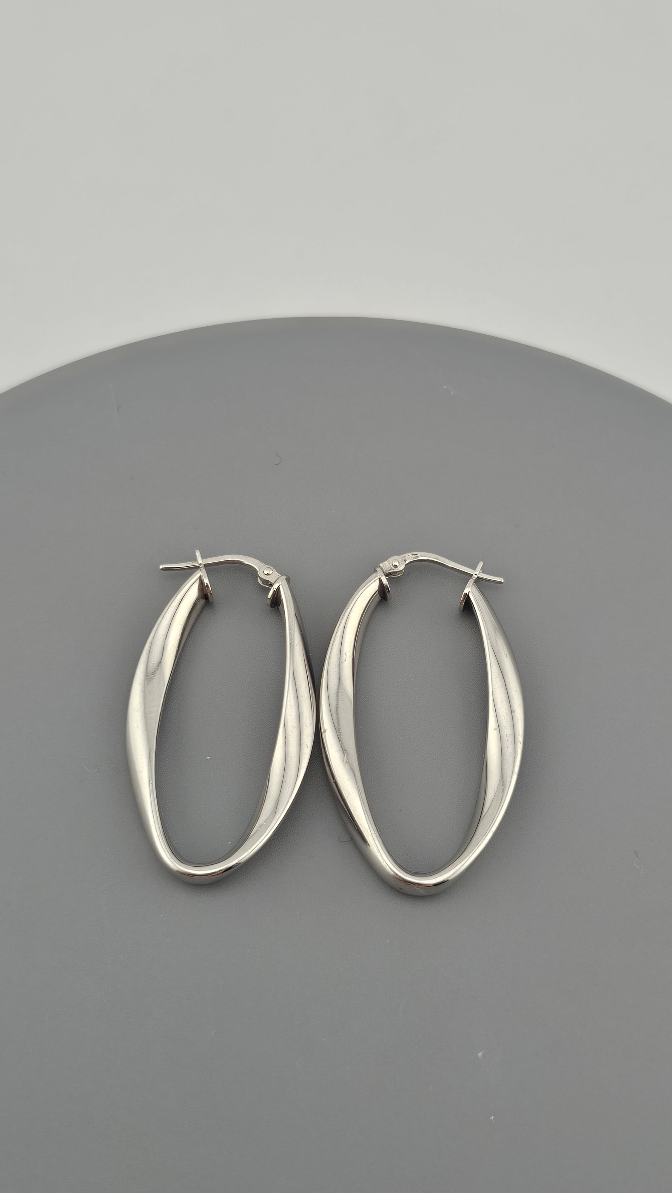 Sterling Silver Oval Twisted Hoop Earrings