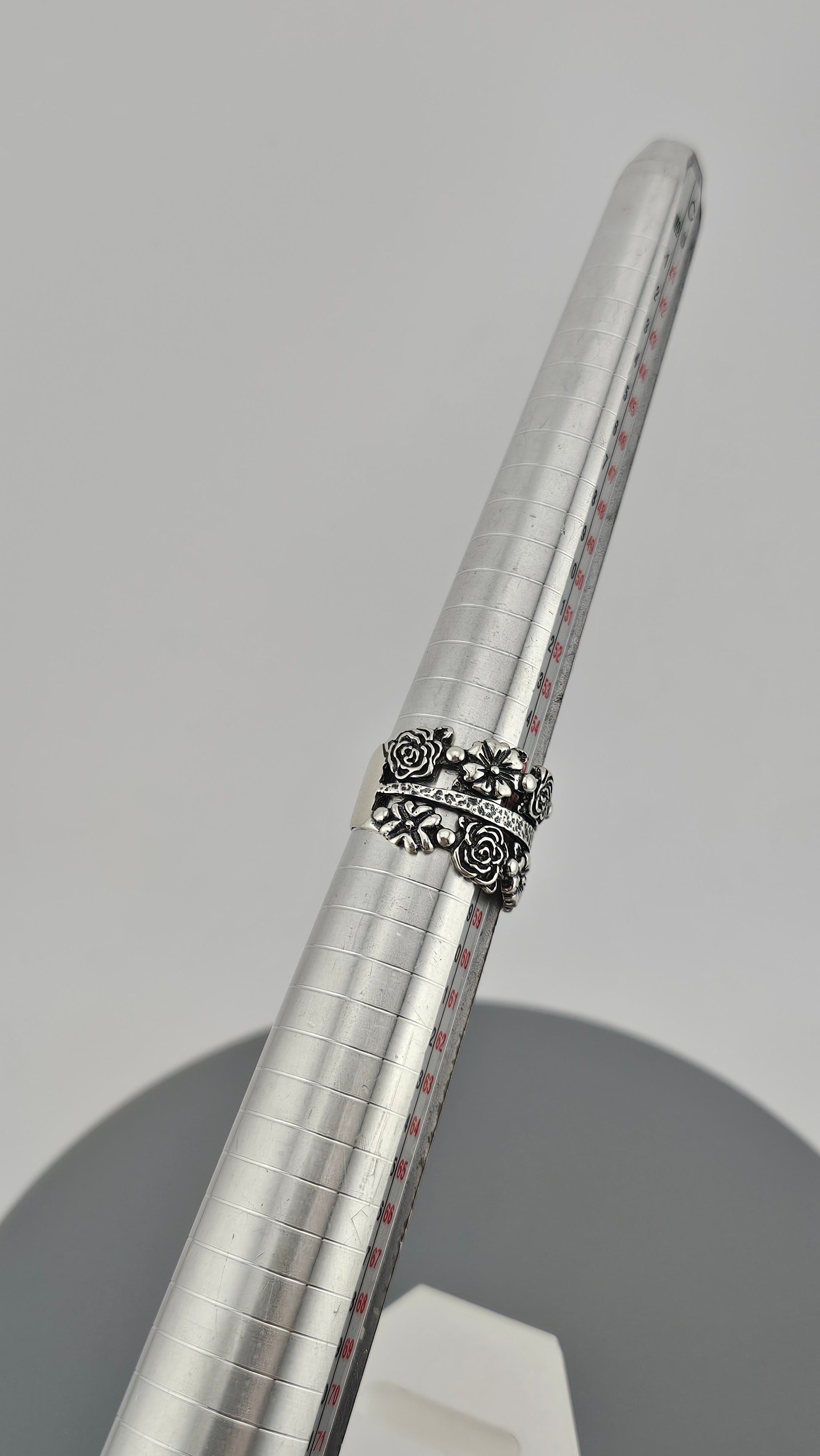 Sterling Silver Wide Band Ring Featuring Floral Cut Out Design, size P 1/2