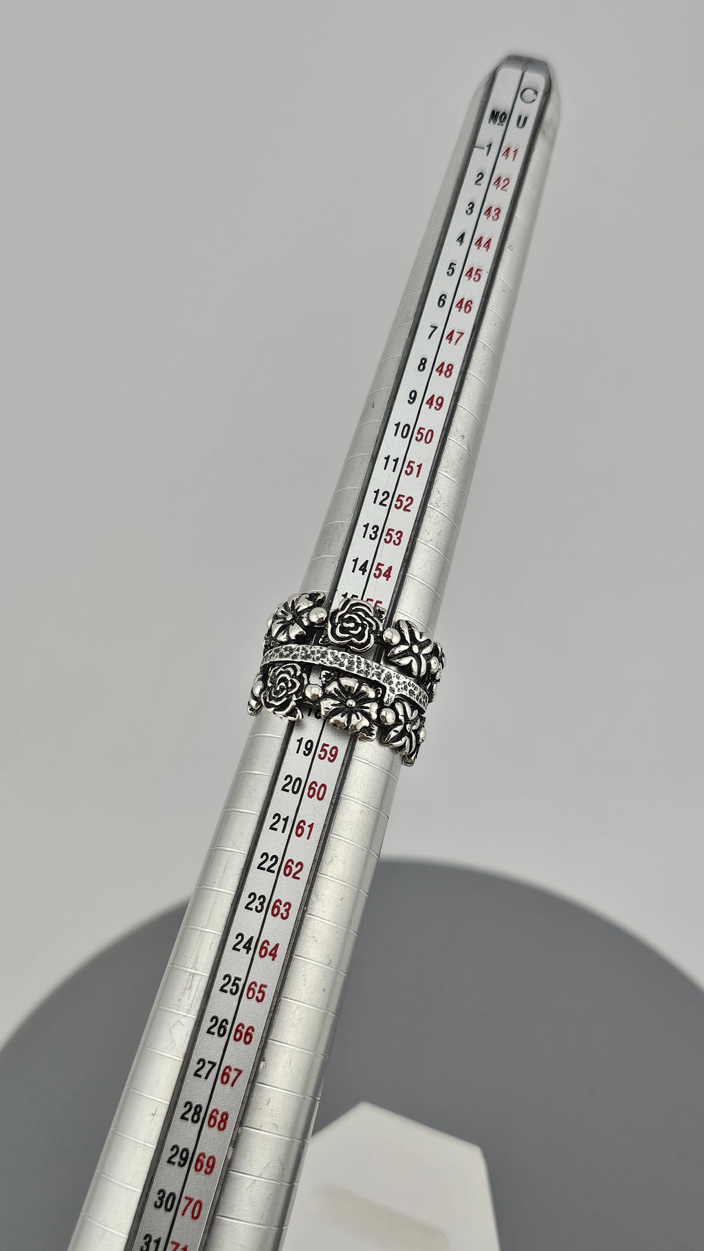 Sterling Silver Wide Band Ring Featuring Floral Cut Out Design, size P 1/2