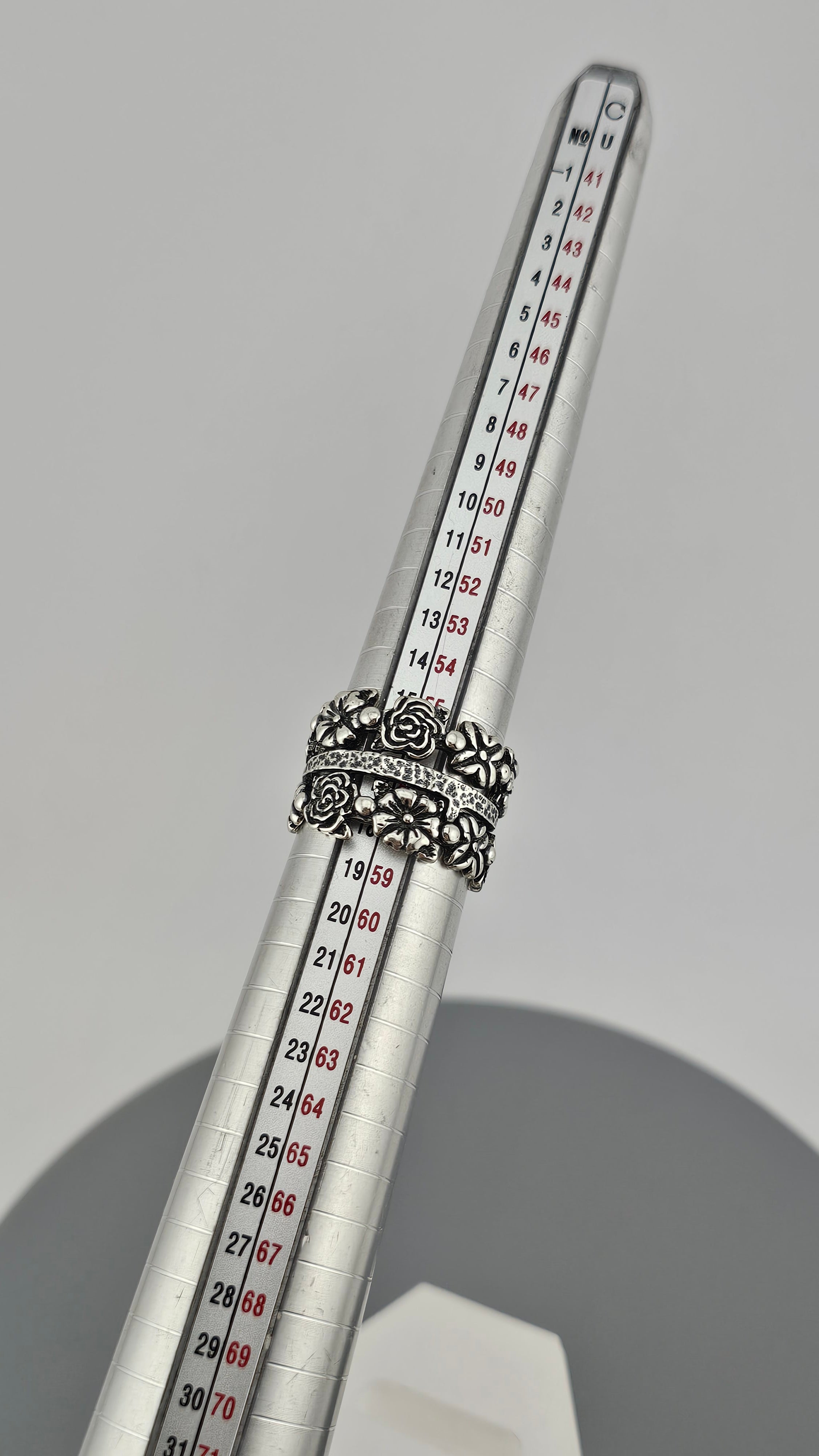 Sterling Silver Wide Band Ring Featuring Floral Cut Out Design, size P 1/2
