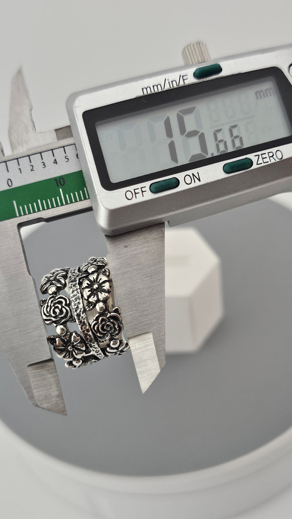 Sterling Silver Wide Band Ring Featuring Floral Cut Out Design, size P 1/2