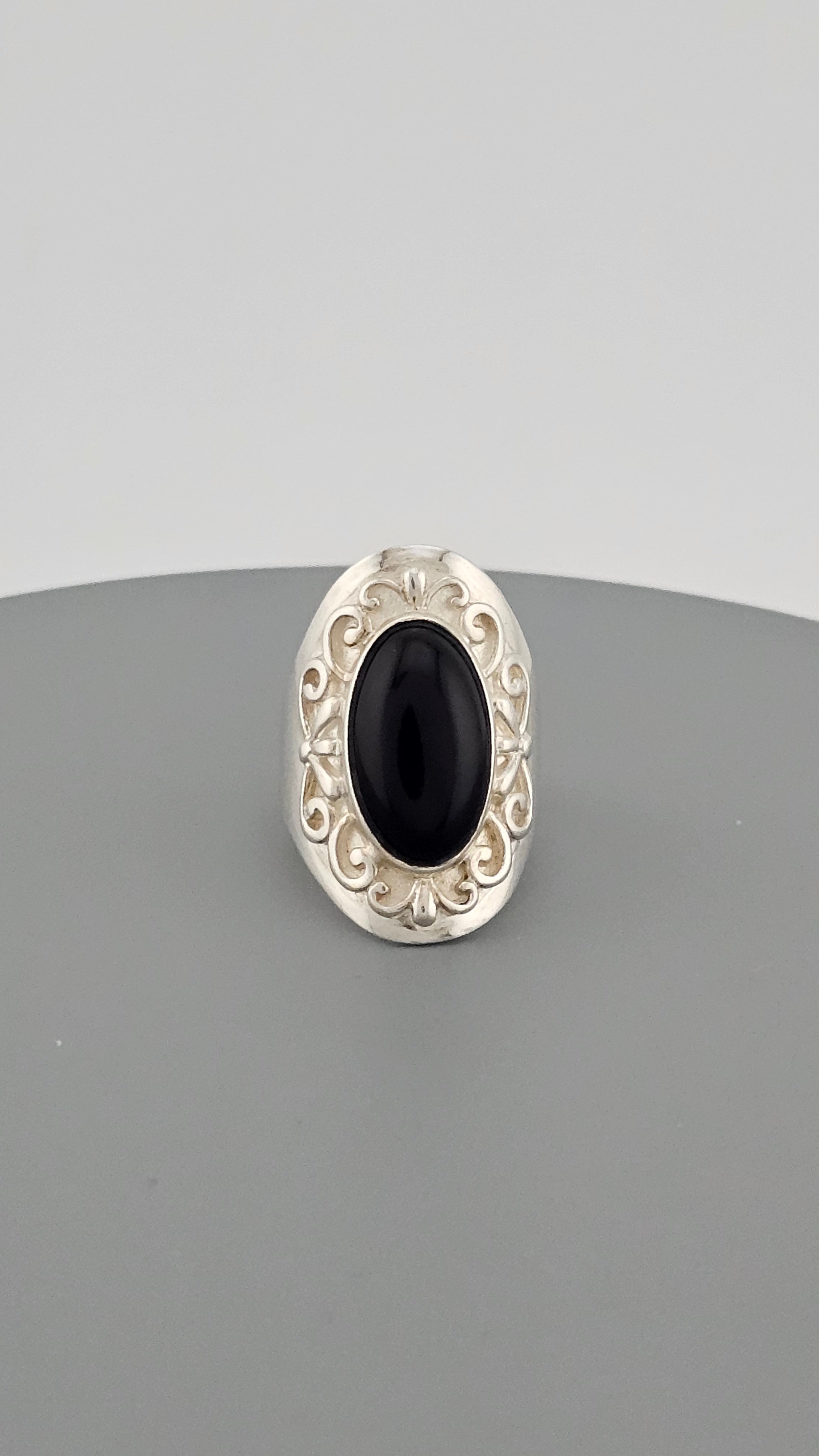 Vintage Black Onyx Sterling Silver Statement Ring, size P