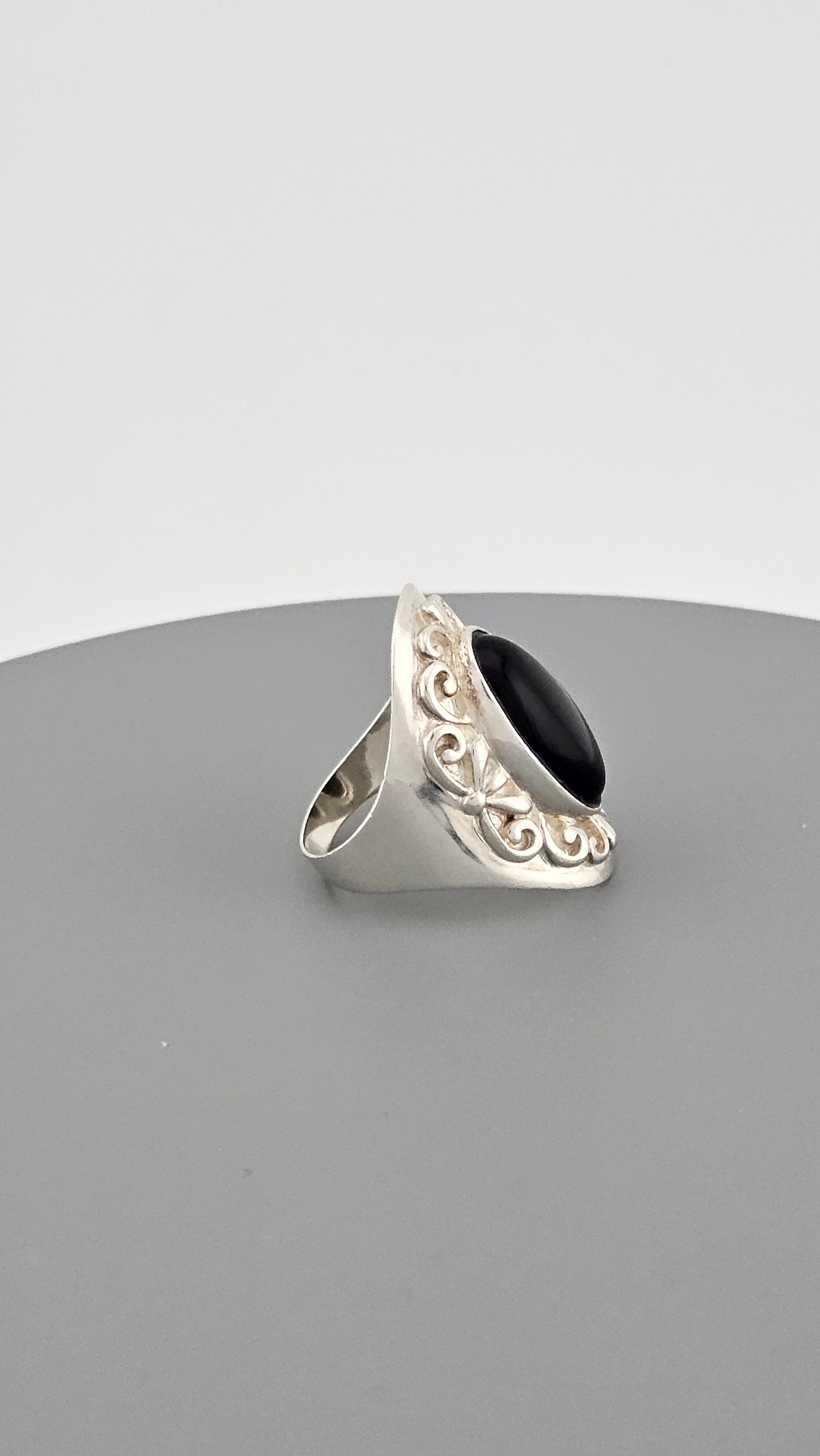 Vintage Black Onyx Sterling Silver Statement Ring, size P