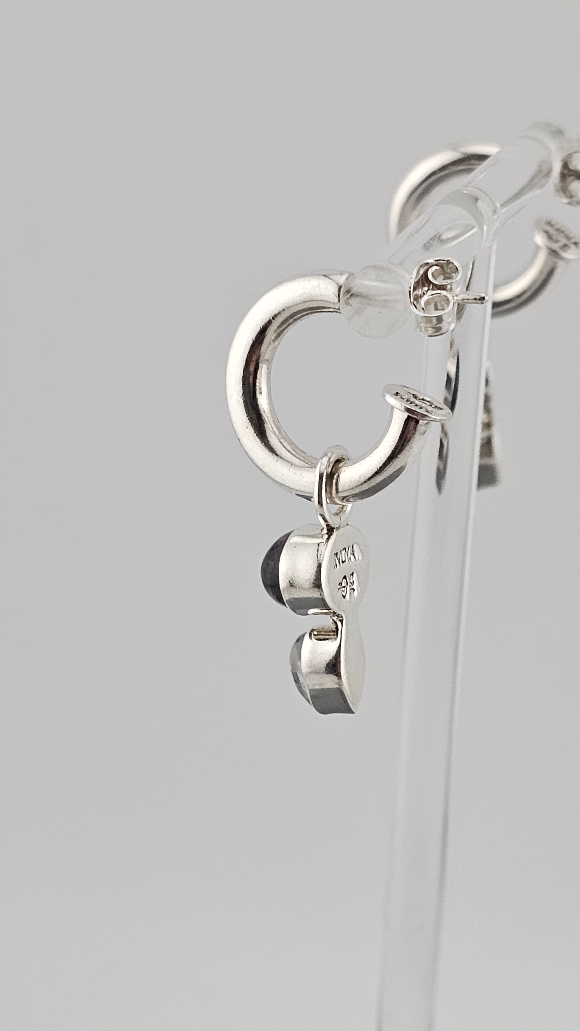 925 Sterling Silver Hoop Earrings Featuring Moonstone and Labradorite Charm