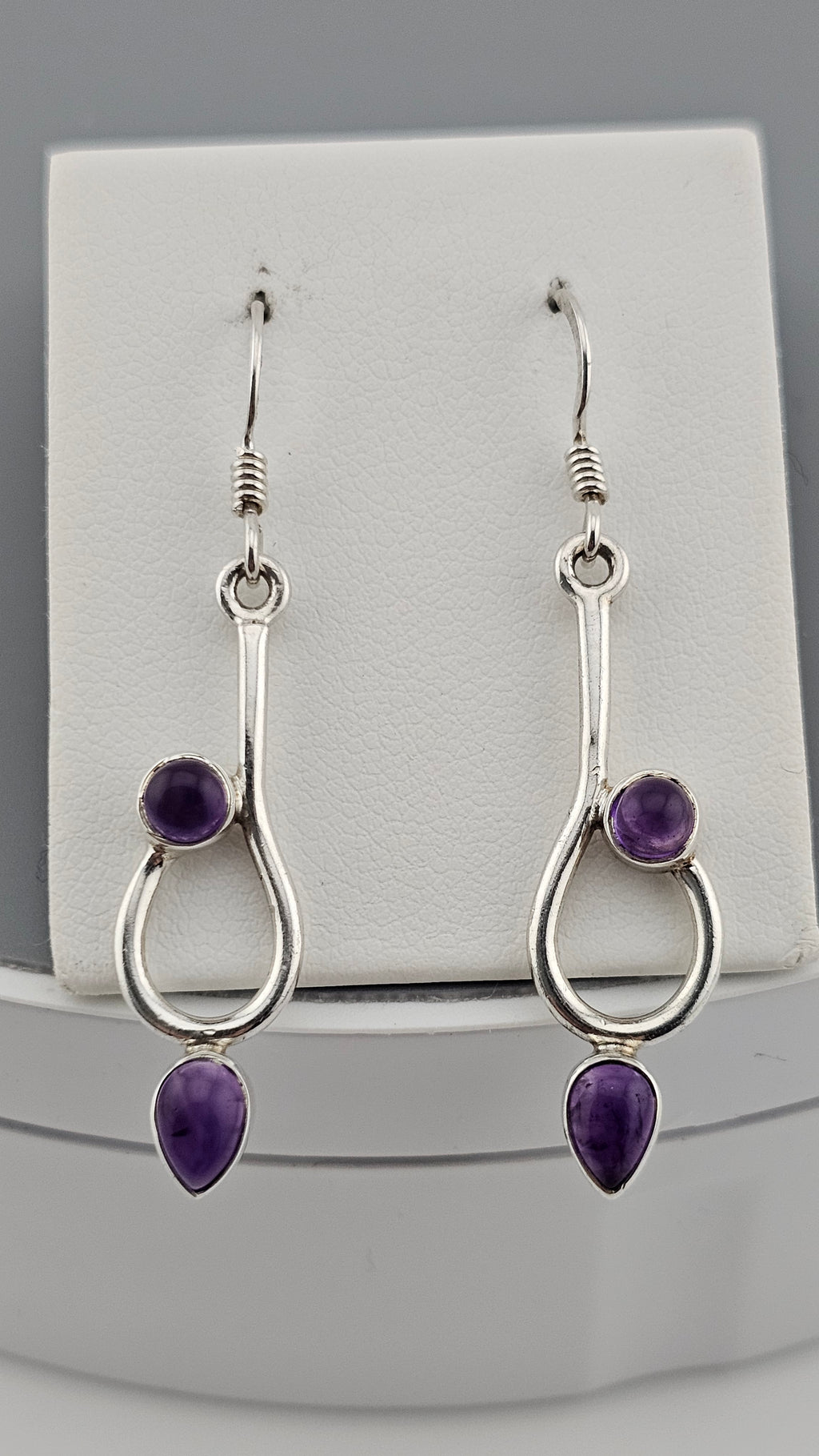 925 Sterling Silver Long , Dainty Drop Earrings set with Amethyst Gemstones