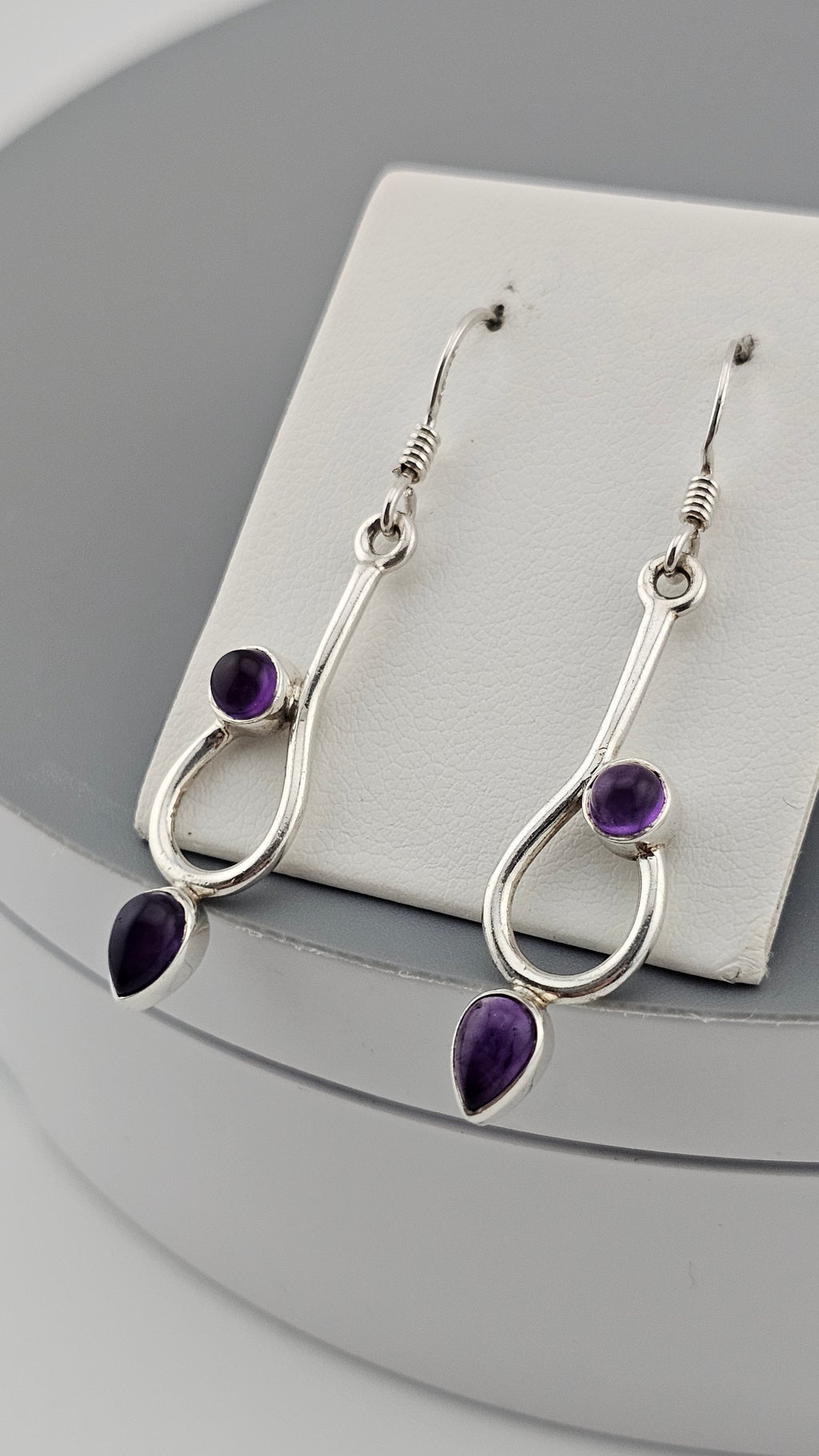 925 Sterling Silver Long , Dainty Drop Earrings set with Amethyst Gemstones
