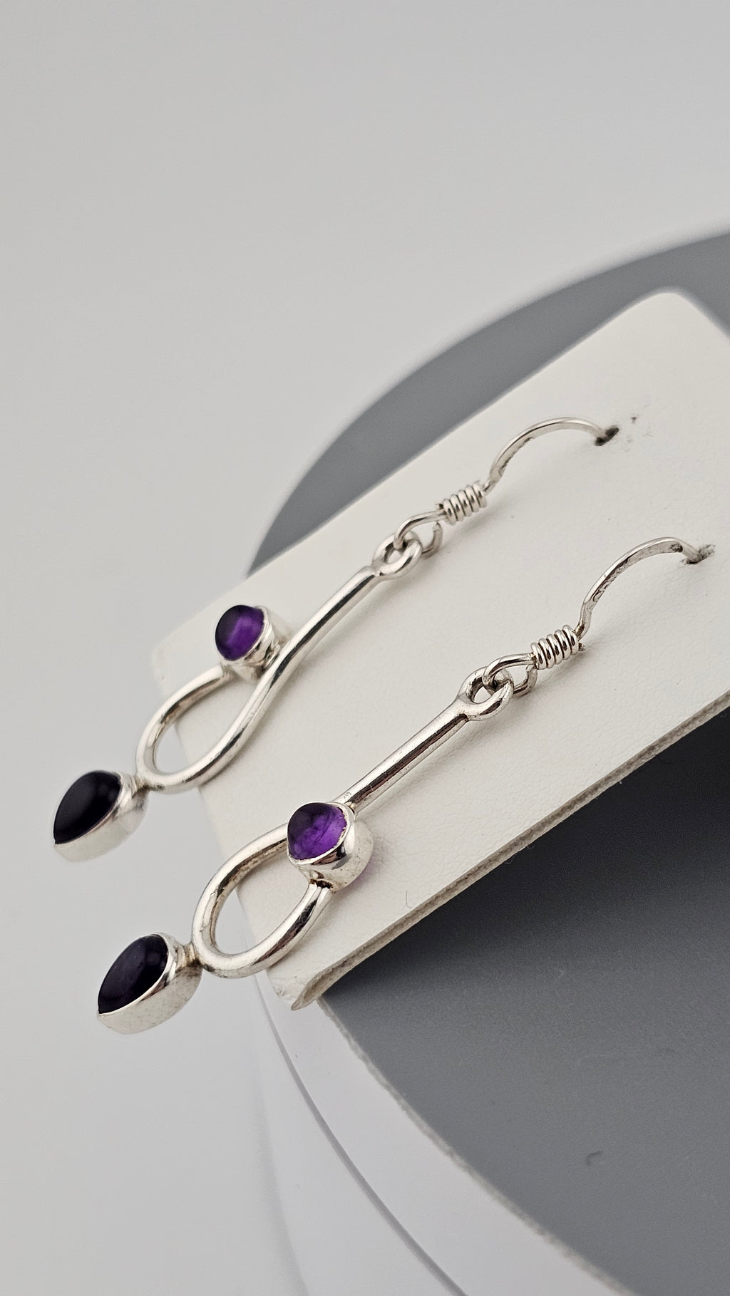 925 Sterling Silver Long , Dainty Drop Earrings set with Amethyst Gemstones