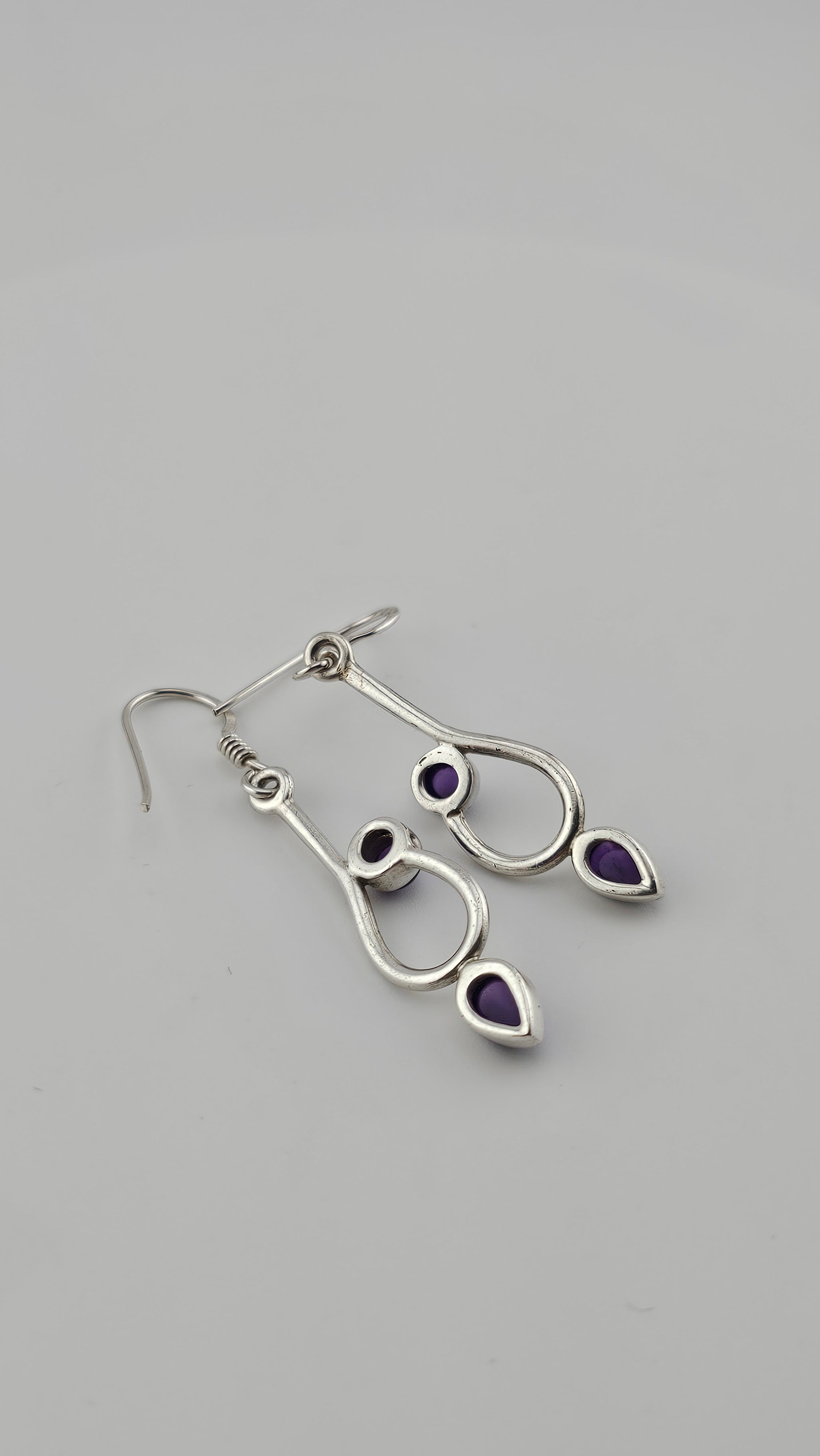 925 Sterling Silver Long , Dainty Drop Earrings set with Amethyst Gemstones