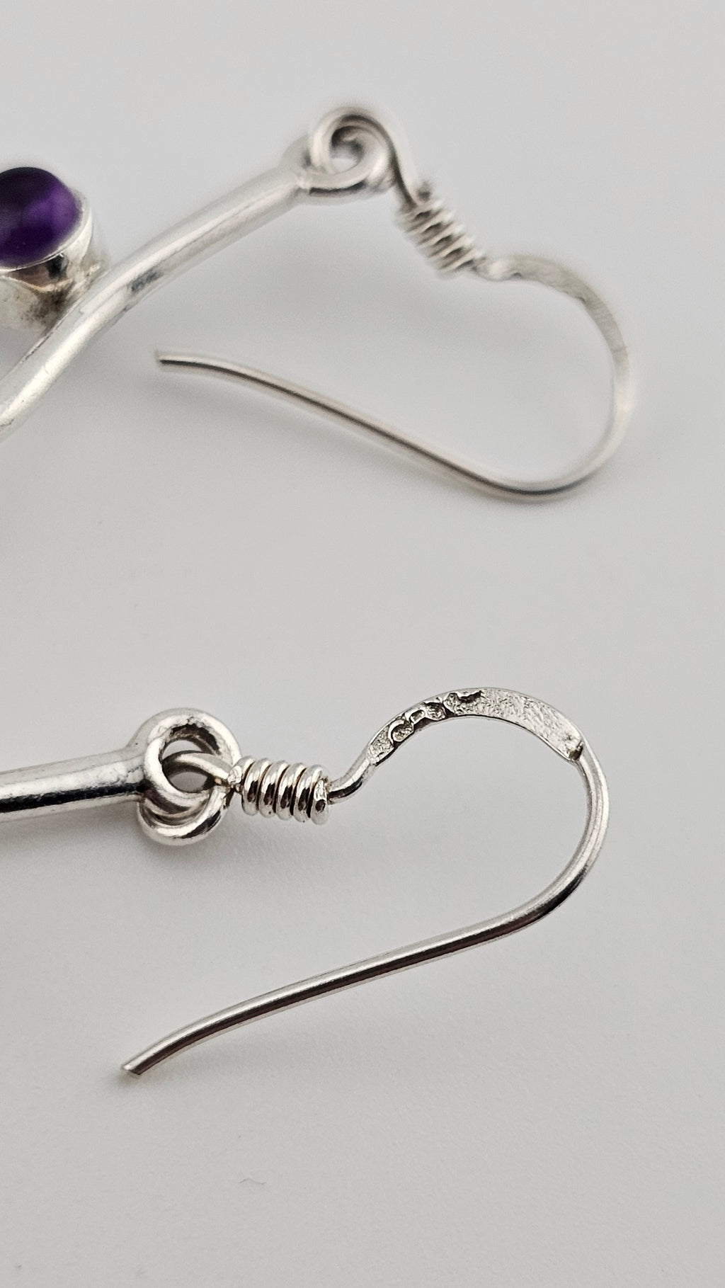 925 Sterling Silver Long , Dainty Drop Earrings set with Amethyst Gemstones