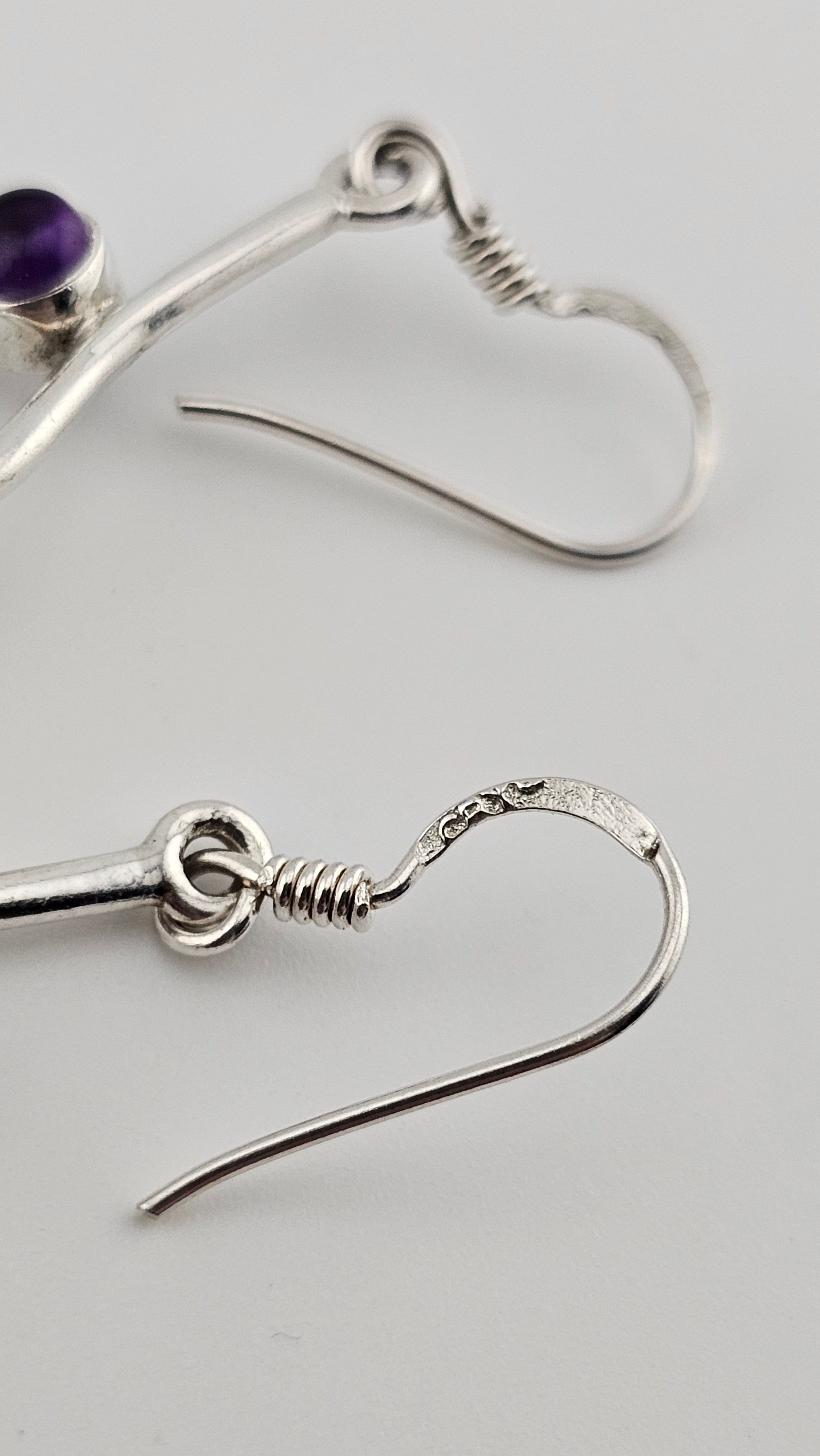 925 Sterling Silver Long , Dainty Drop Earrings set with Amethyst Gemstones