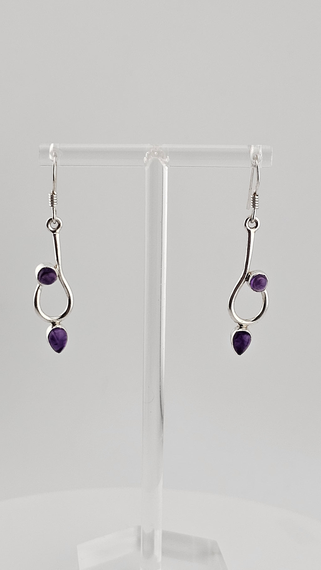925 Sterling Silver Long , Dainty Drop Earrings set with Amethyst Gemstones