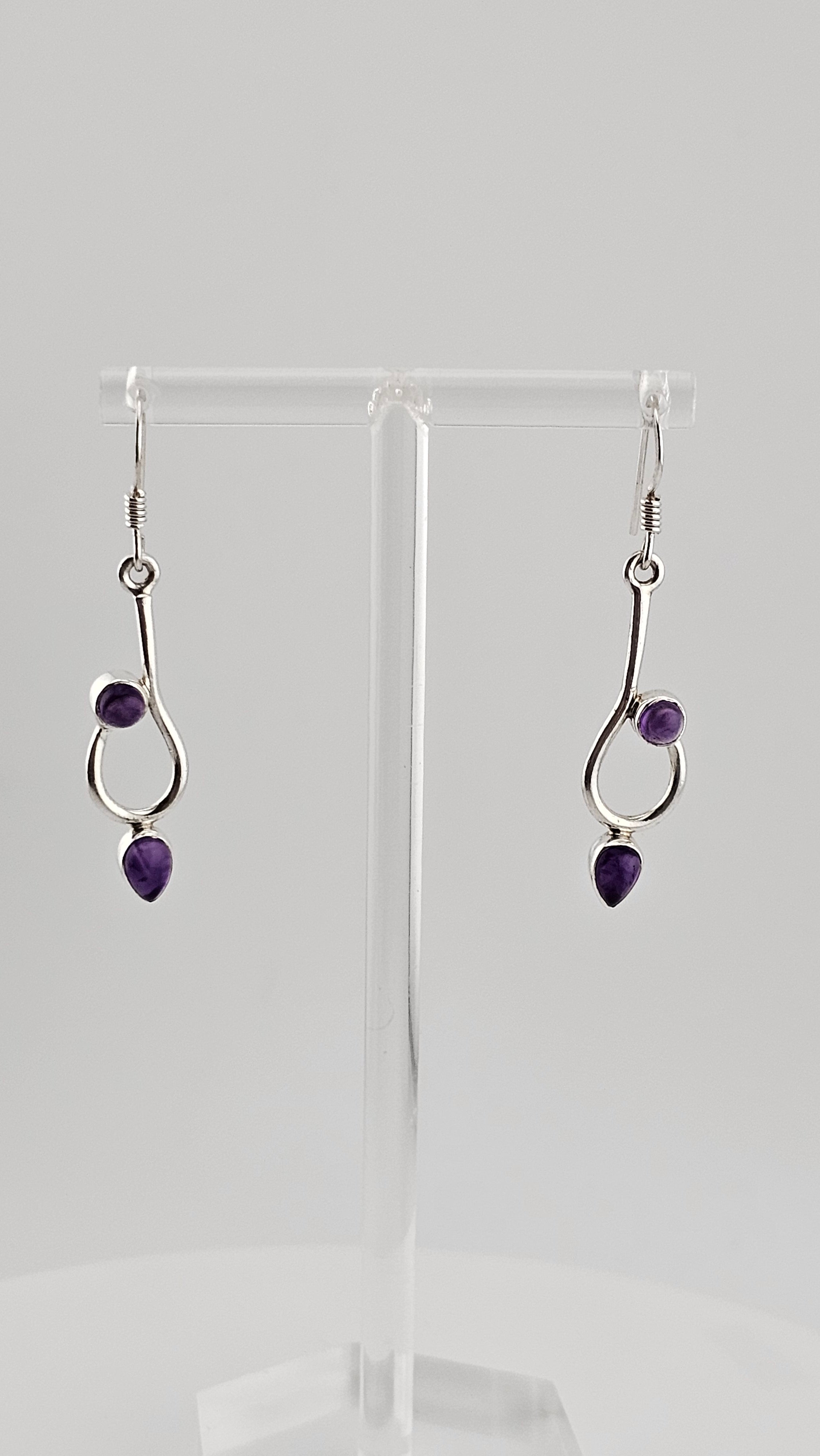 925 Sterling Silver Long , Dainty Drop Earrings set with Amethyst Gemstones