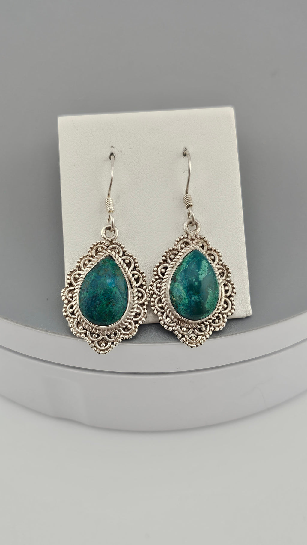 925 Sterling Silver Chrysocolla Gemstone Drop Earrings