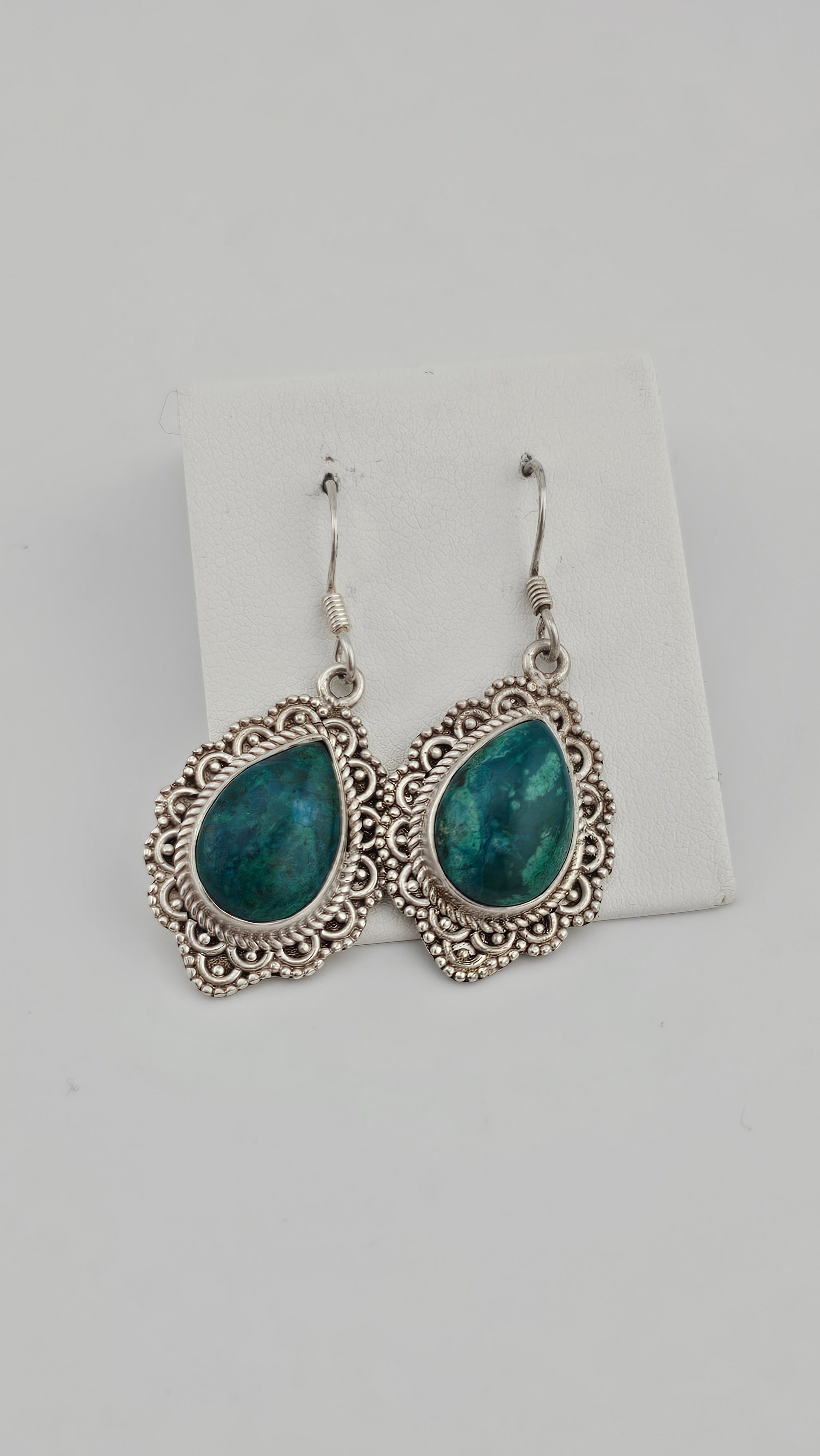 925 Sterling Silver Chrysocolla Gemstone Drop Earrings