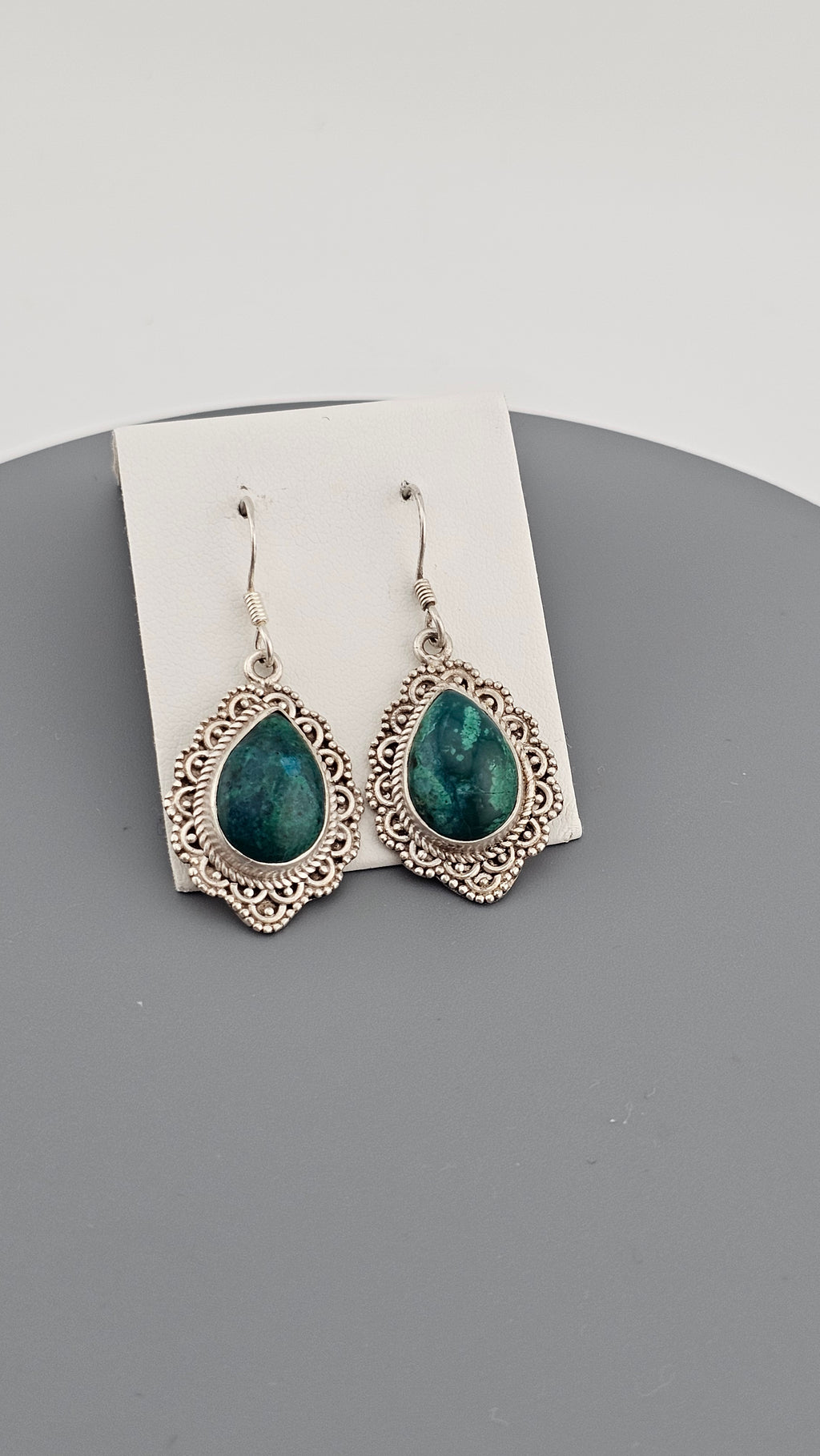 925 Sterling Silver Chrysocolla Gemstone Drop Earrings