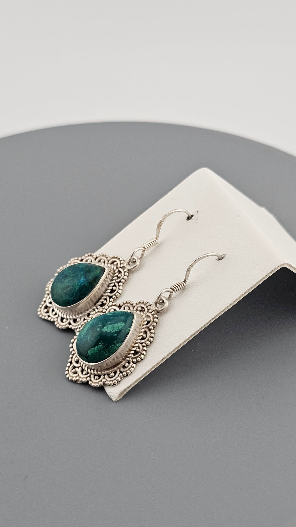 925 Sterling Silver Chrysocolla Gemstone Drop Earrings