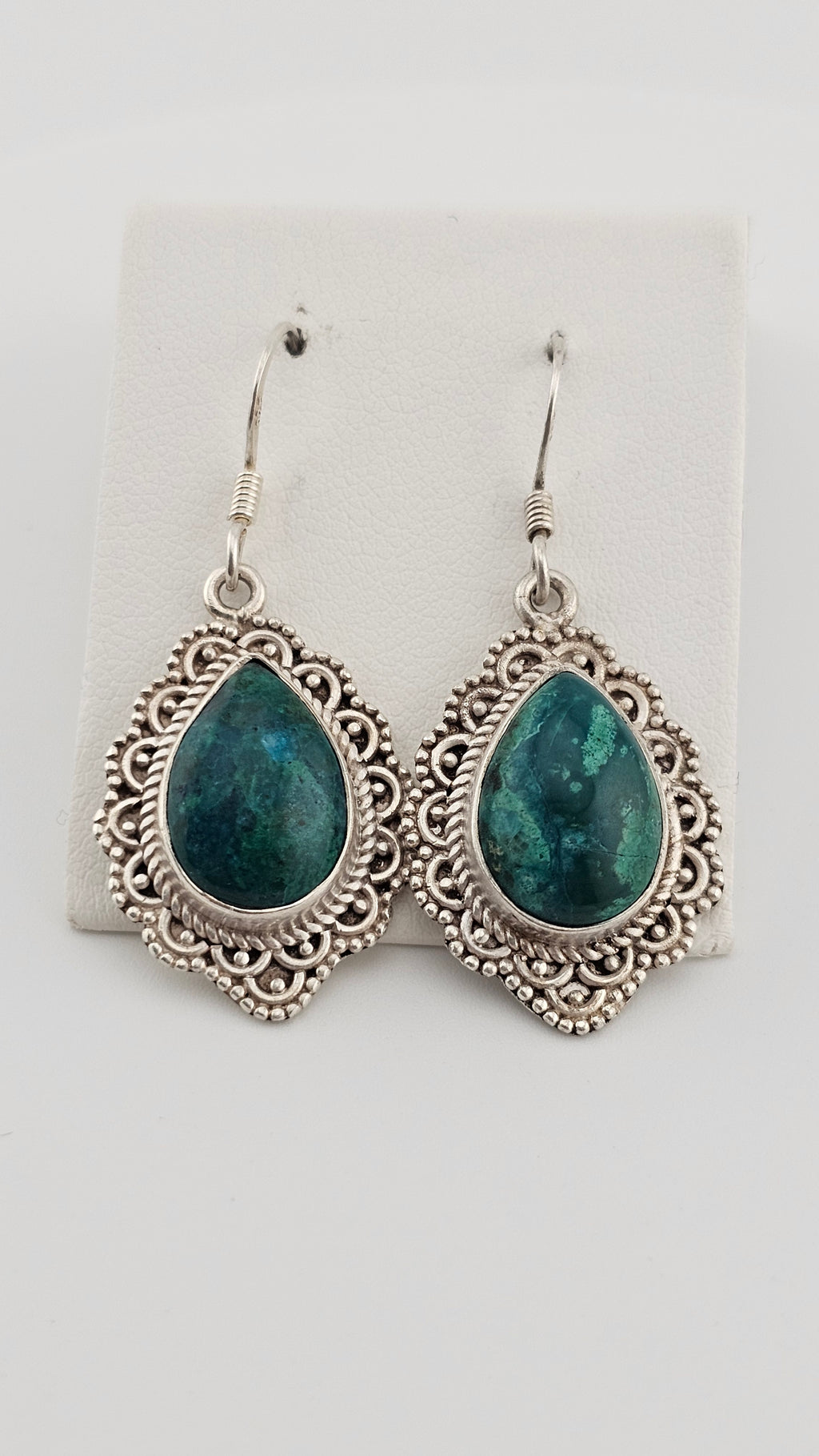 925 Sterling Silver Chrysocolla Gemstone Drop Earrings