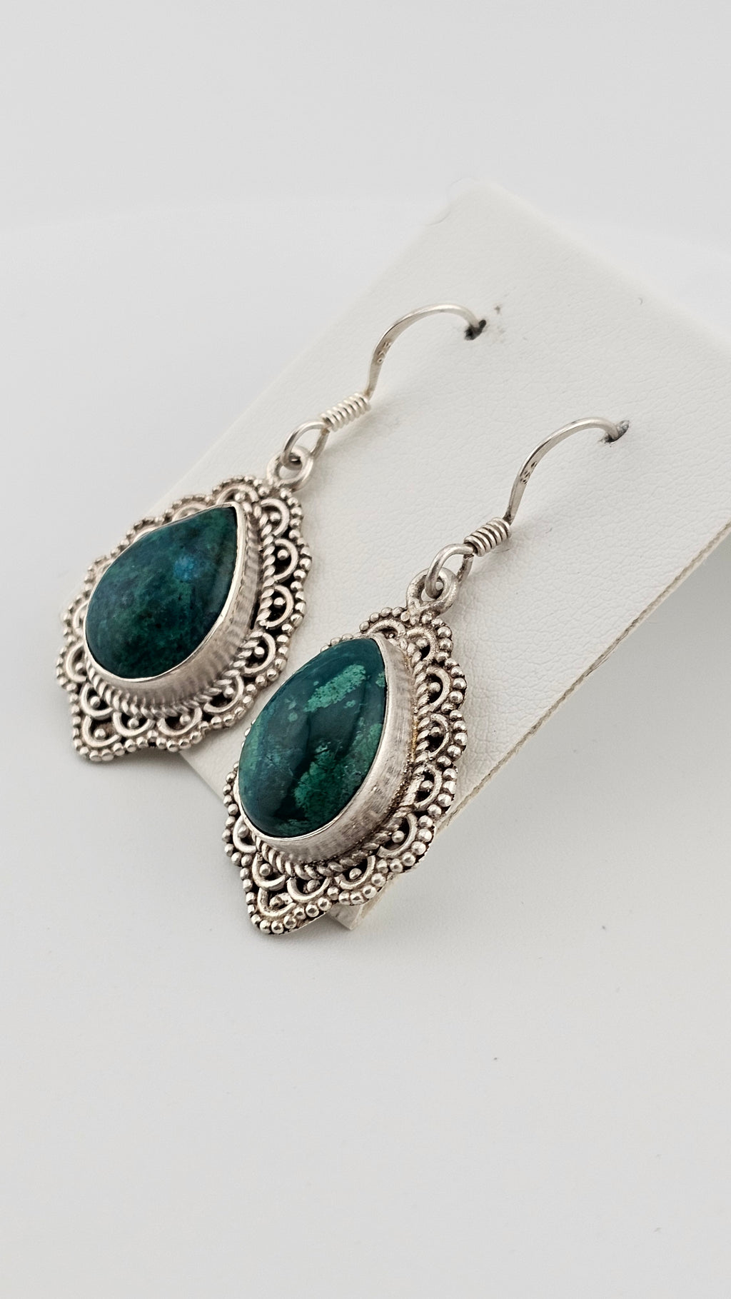925 Sterling Silver Chrysocolla Gemstone Drop Earrings