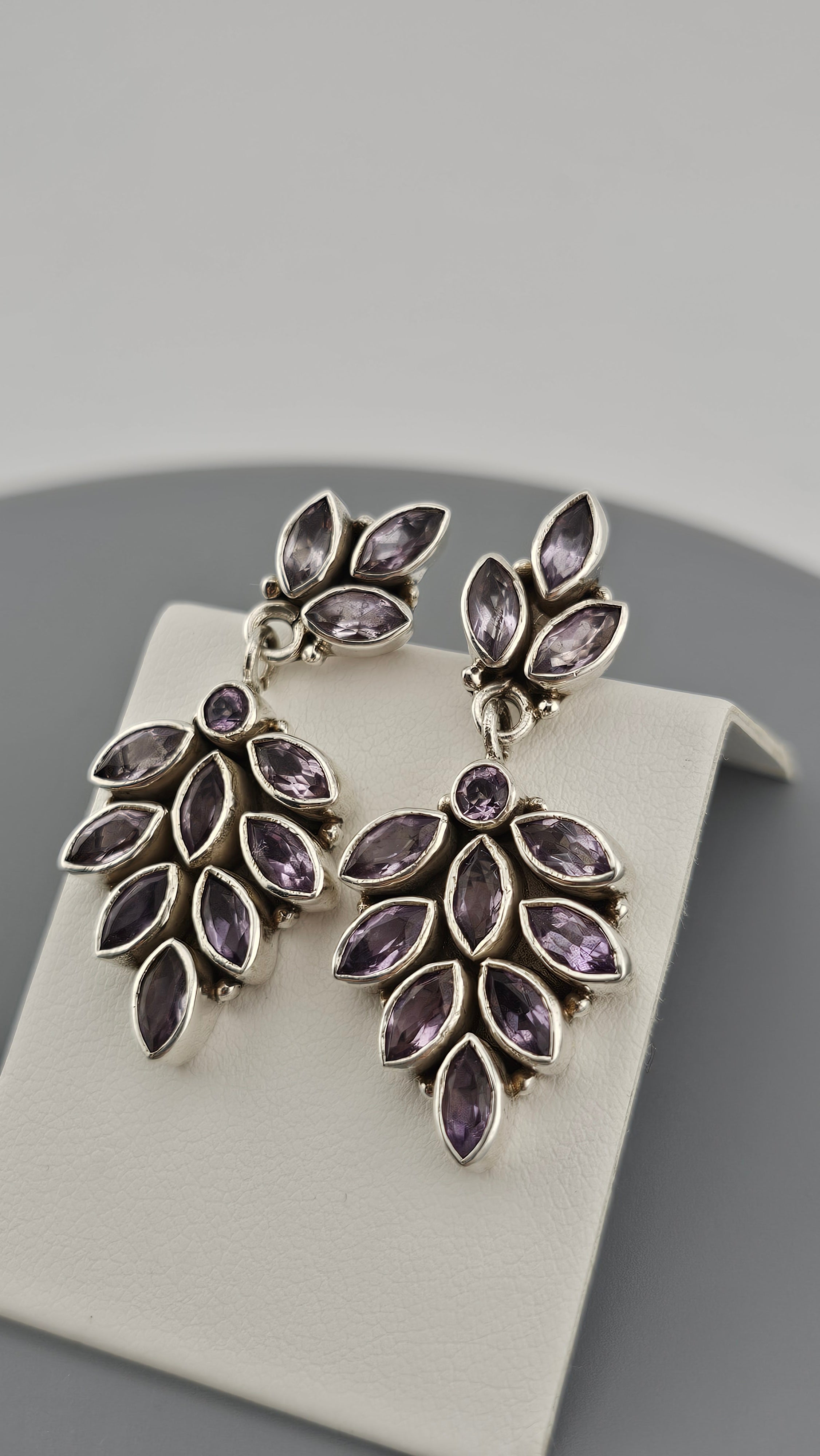 Sterling Silver Drop Dangle Stud Earrings set with Natural Amethyst