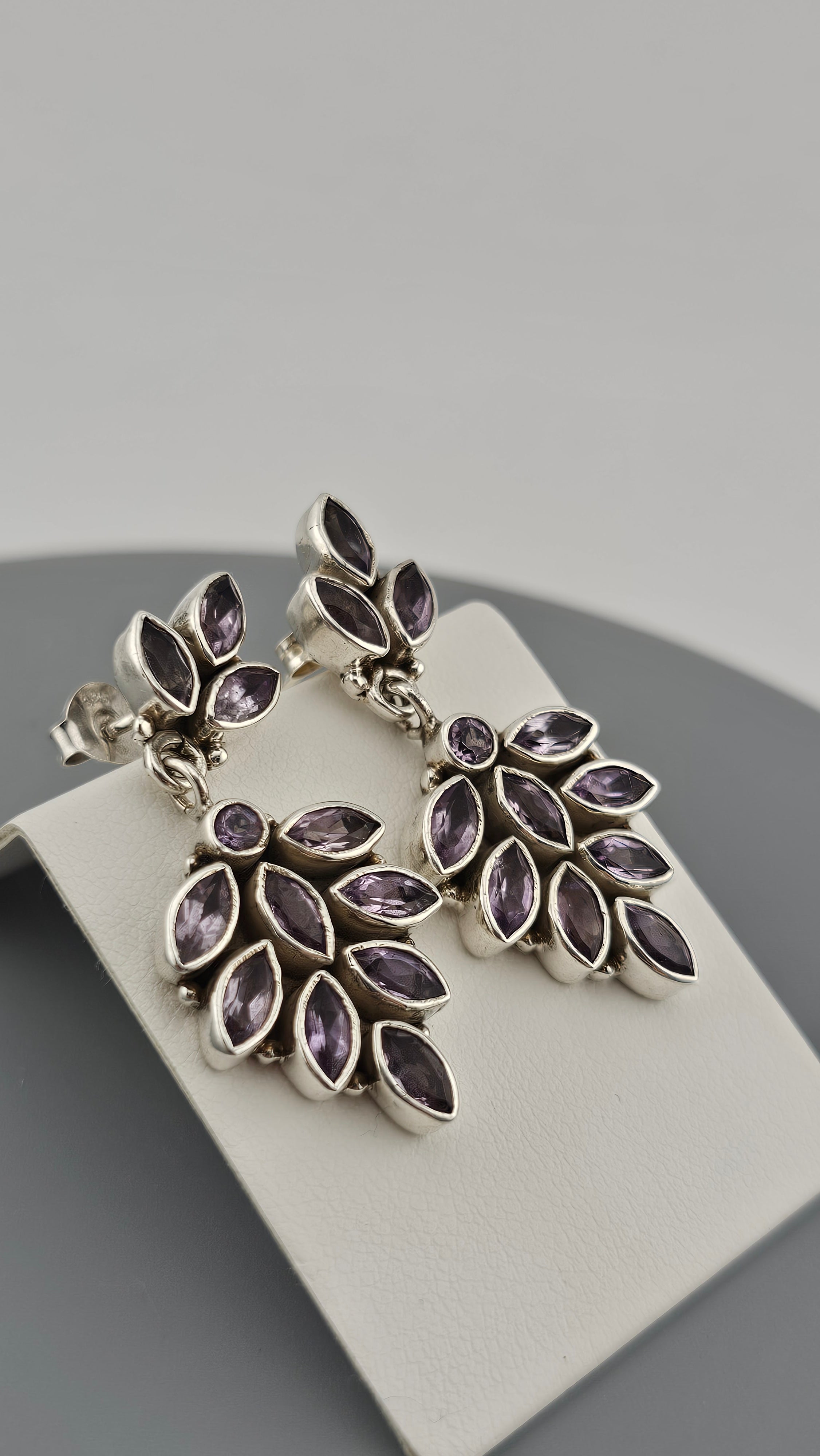 Sterling Silver Drop Dangle Stud Earrings set with Natural Amethyst