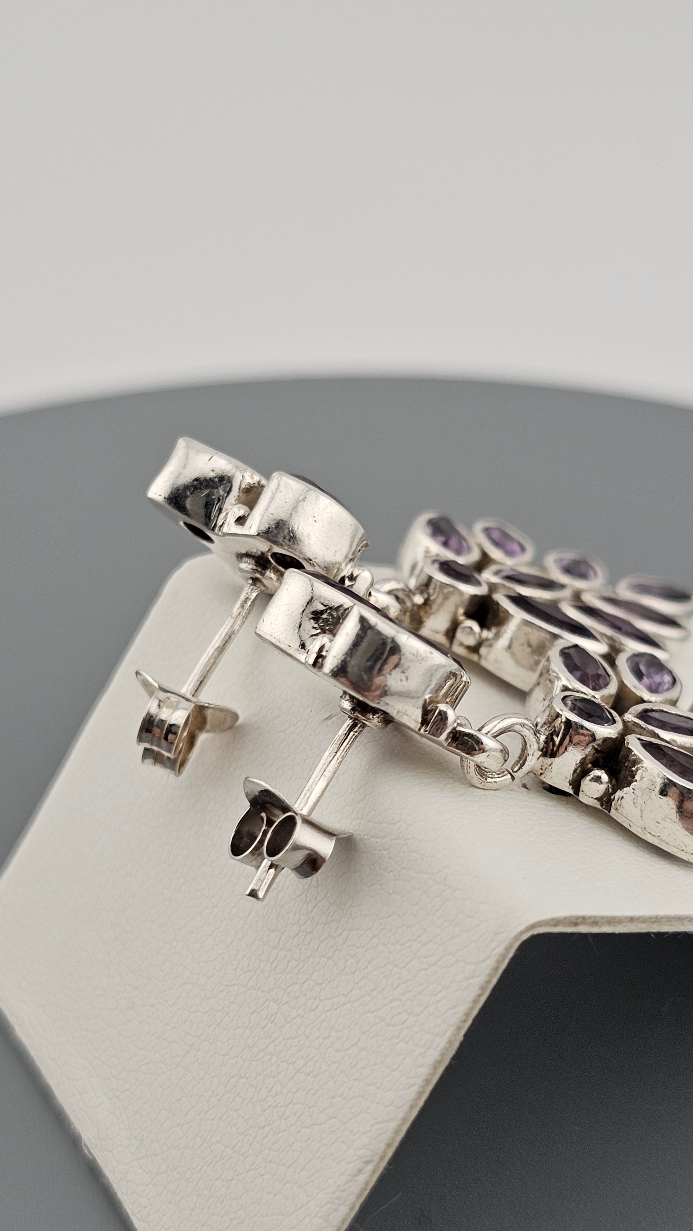 Sterling Silver Drop Dangle Stud Earrings set with Natural Amethyst