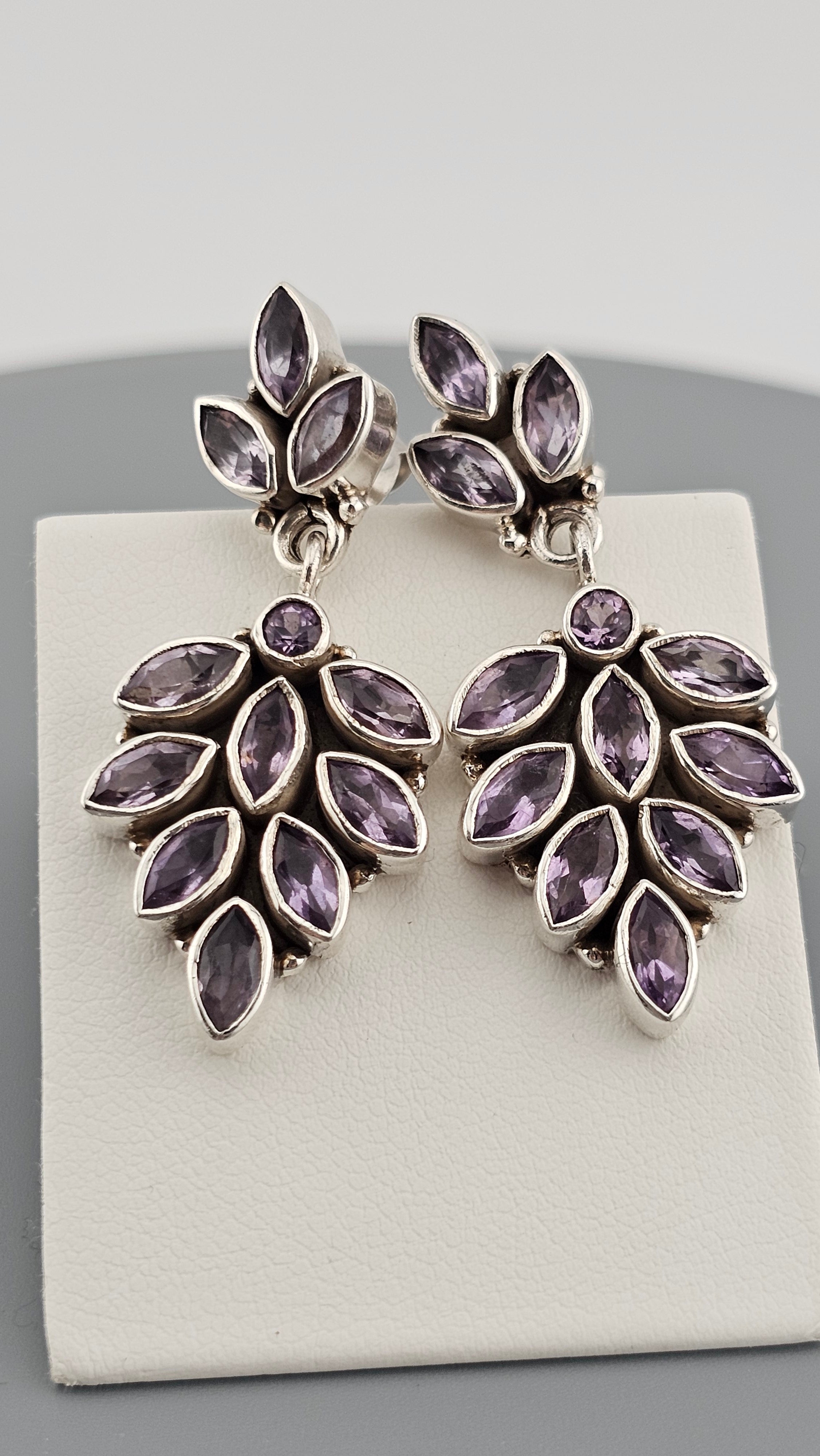 Sterling Silver Drop Dangle Stud Earrings set with Natural Amethyst