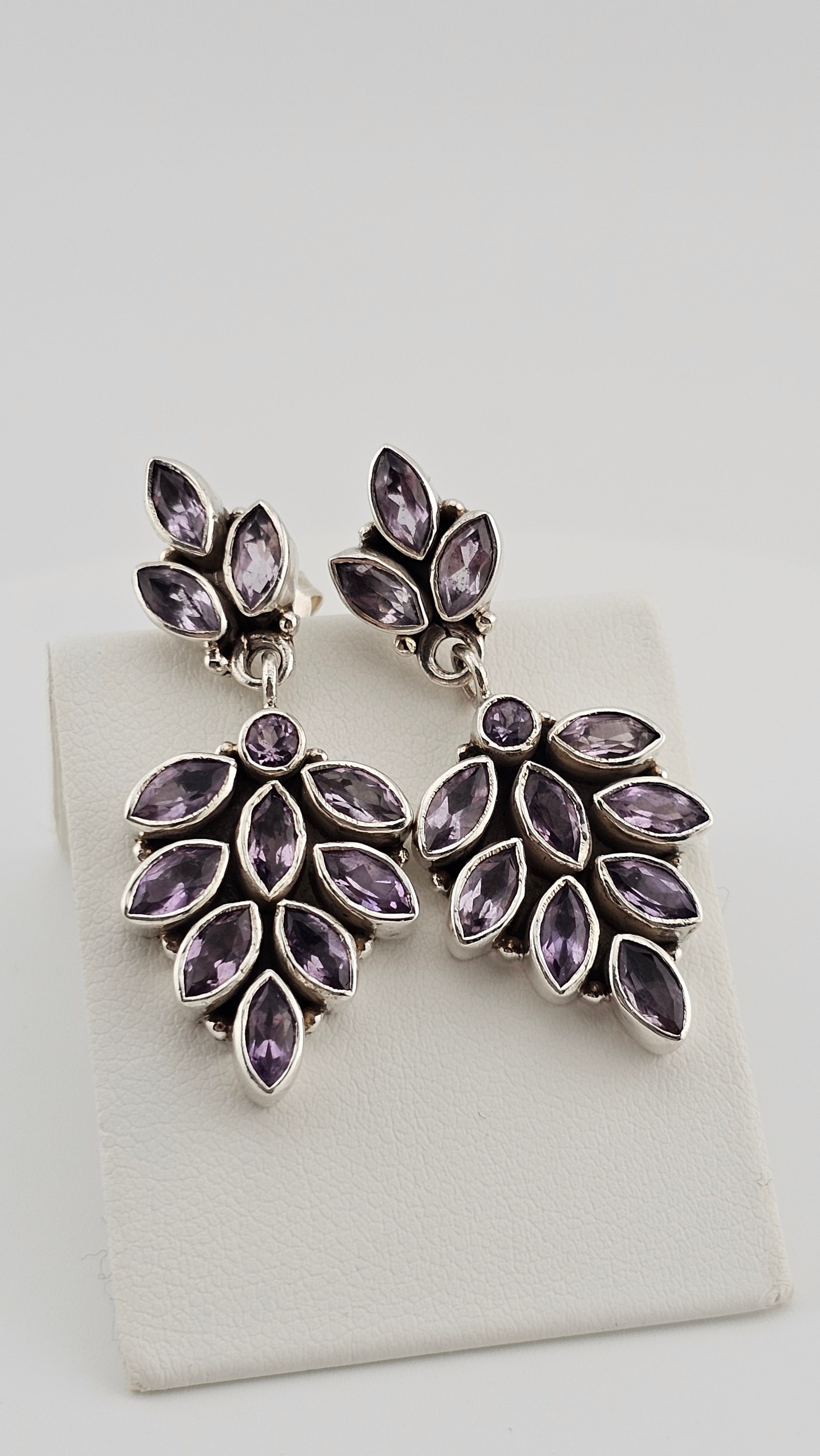Sterling Silver Drop Dangle Stud Earrings set with Natural Amethyst