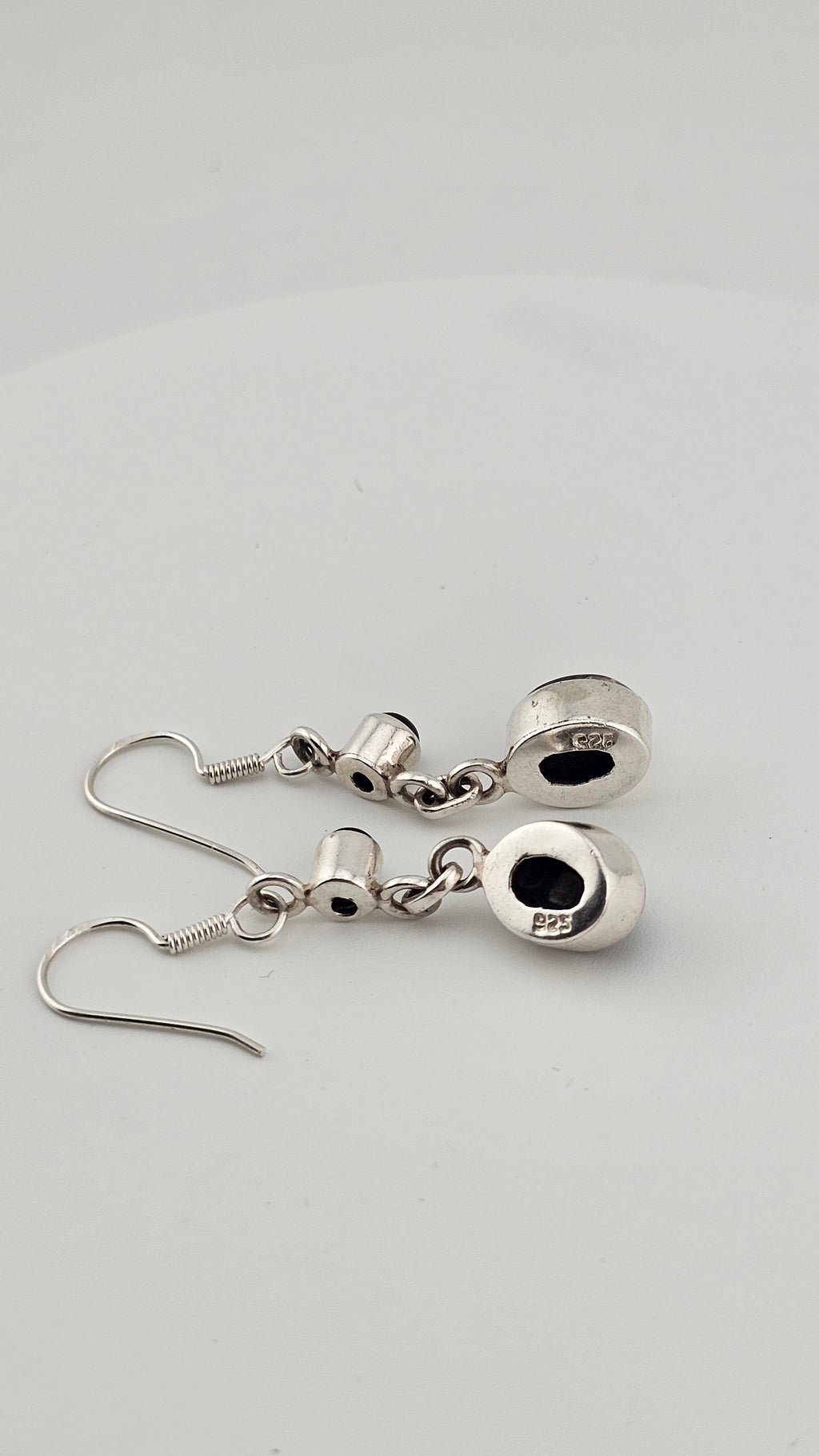 925 Sterling Silver Hook Dangle Earrings set with Black Onyx and Jasper