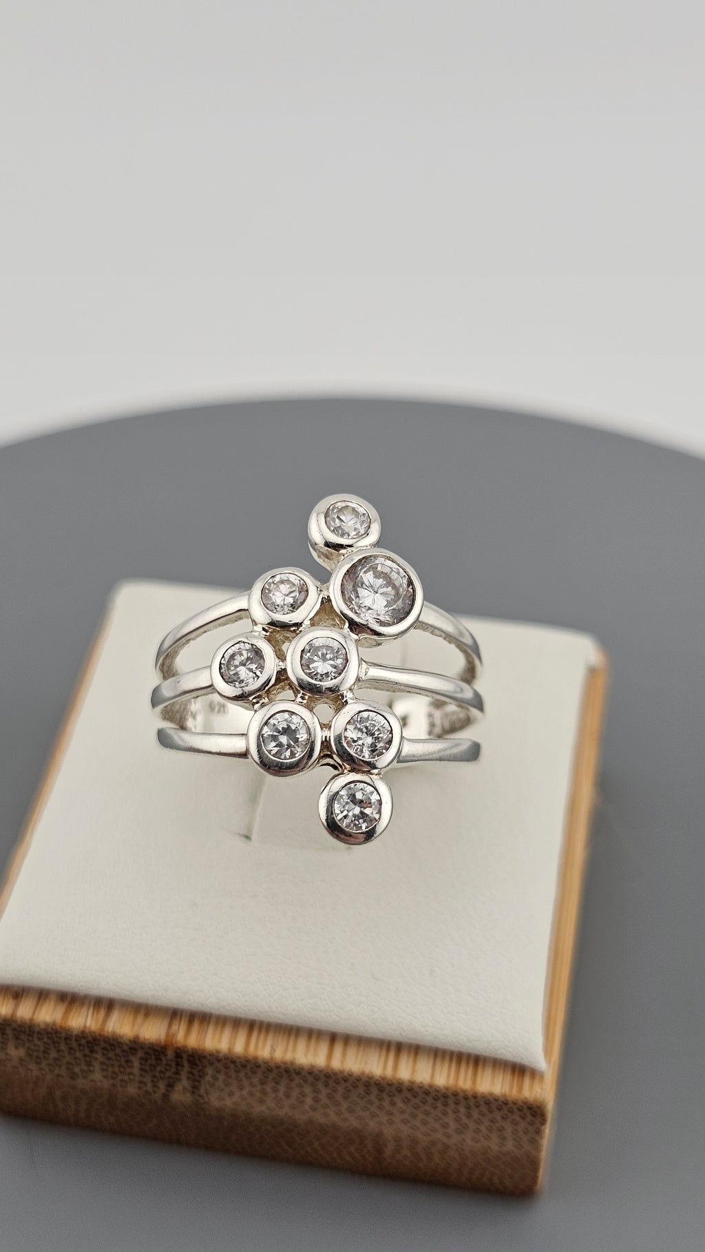 Sterling Silver Bubble Ring set with Cubic Zirconia, size Q 1/2