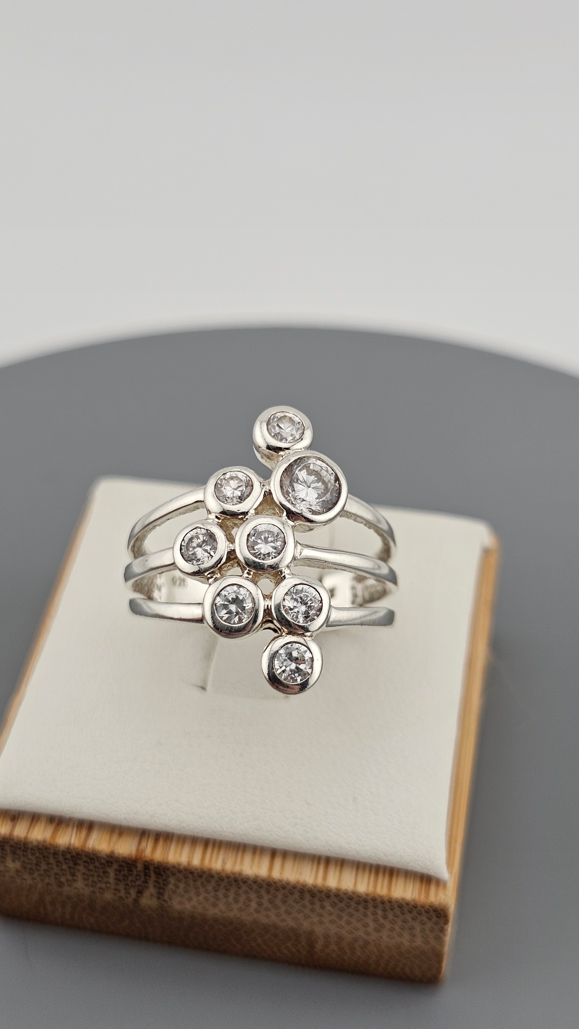 Sterling Silver Bubble Ring set with Cubic Zirconia, size Q 1/2