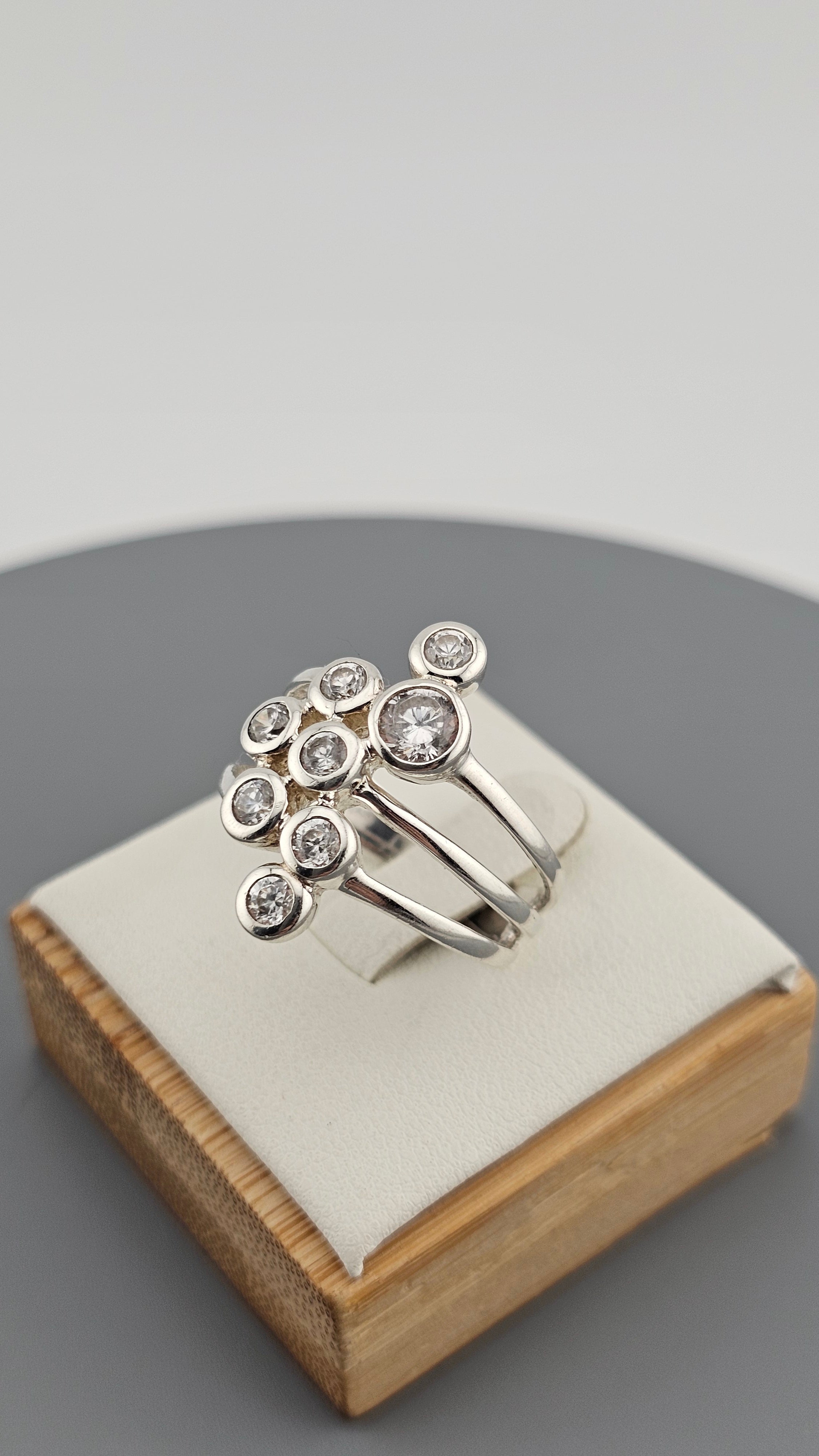 Sterling Silver Bubble Ring set with Cubic Zirconia, size Q 1/2