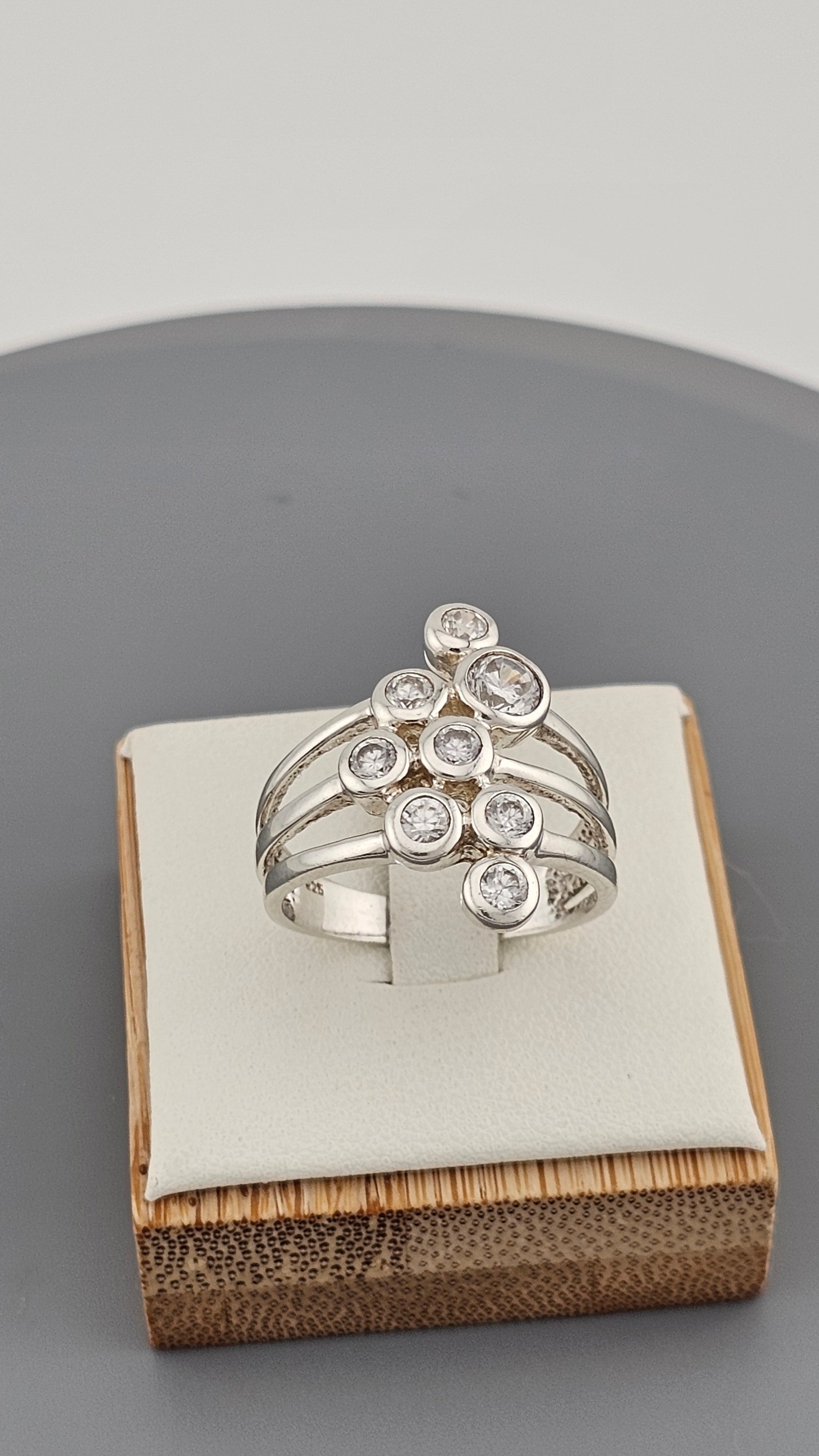 Sterling Silver Bubble Ring set with Cubic Zirconia, size Q 1/2