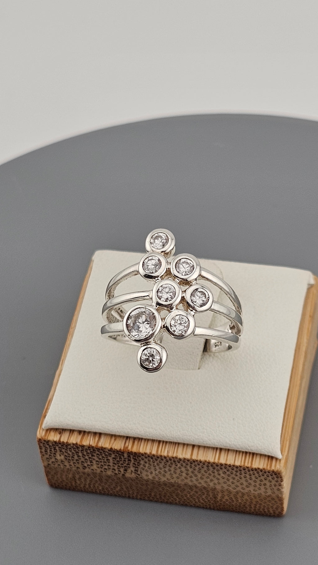 Sterling Silver Bubble Ring set with Cubic Zirconia, size Q 1/2