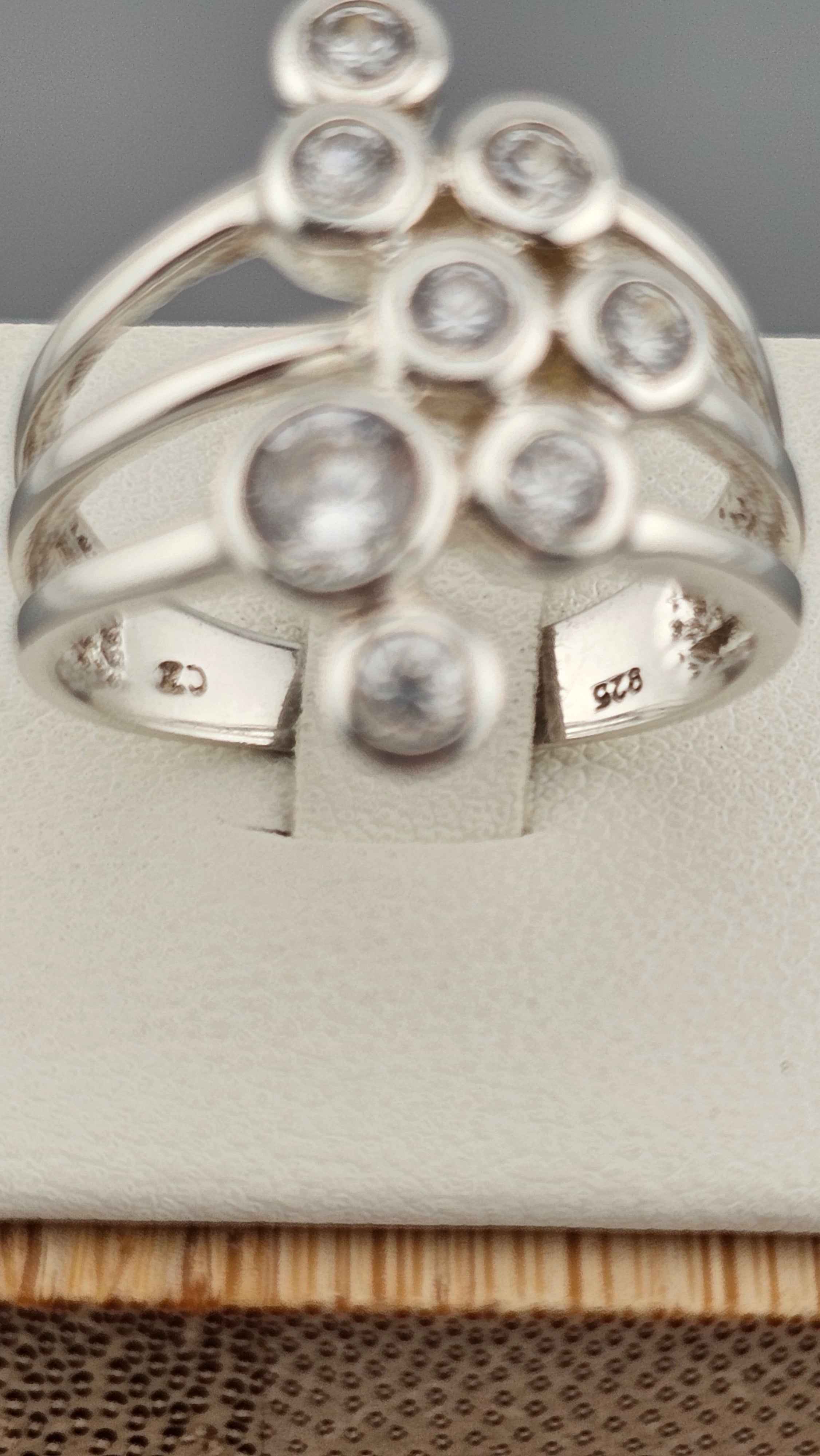 Sterling Silver Bubble Ring set with Cubic Zirconia, size Q 1/2