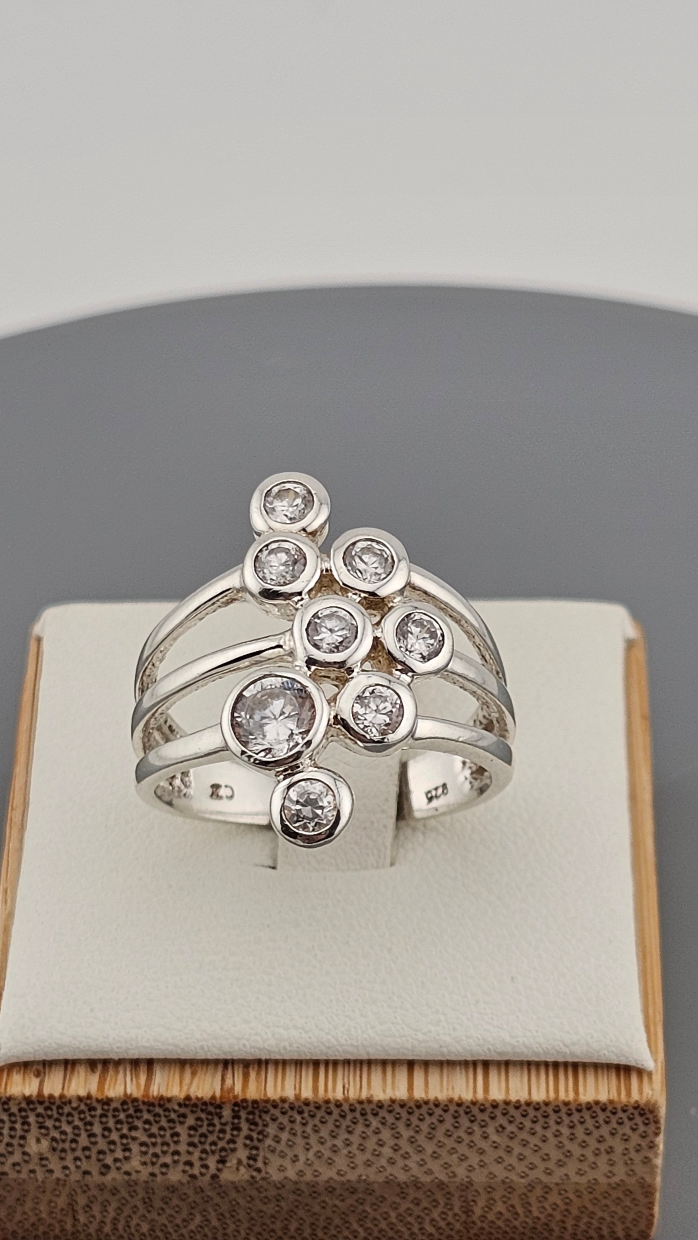 Sterling Silver Bubble Ring set with Cubic Zirconia, size Q 1/2