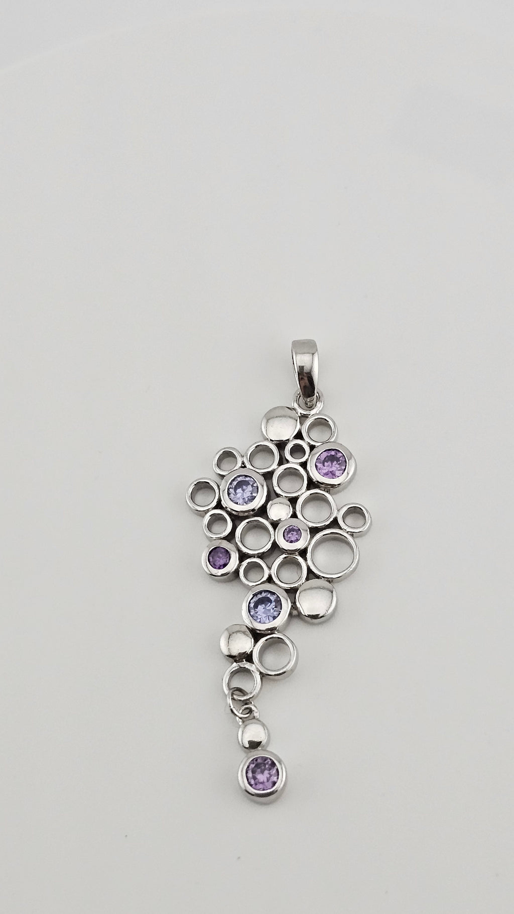 Sterling Silver Bubble Dangle Pendant set with Amethyst and Tanzanite