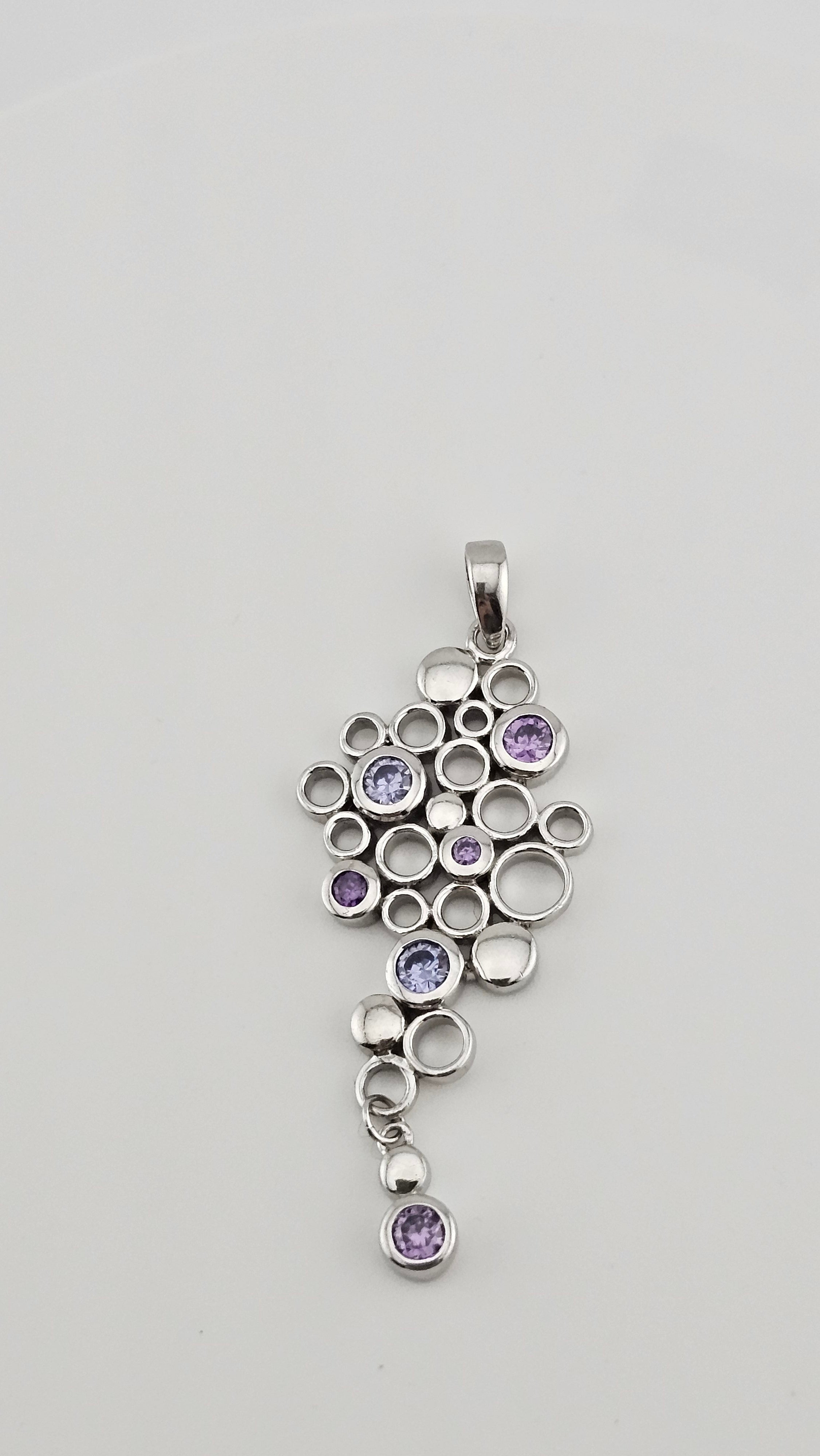 Sterling Silver Bubble Dangle Pendant set with Amethyst and Tanzanite