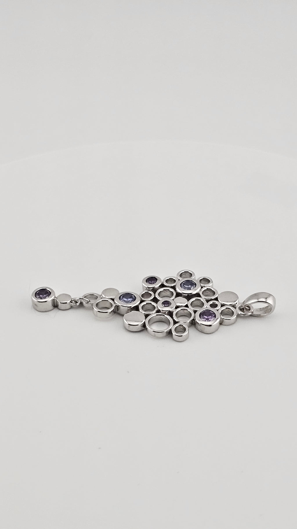 Sterling Silver Bubble Dangle Pendant set with Amethyst and Tanzanite