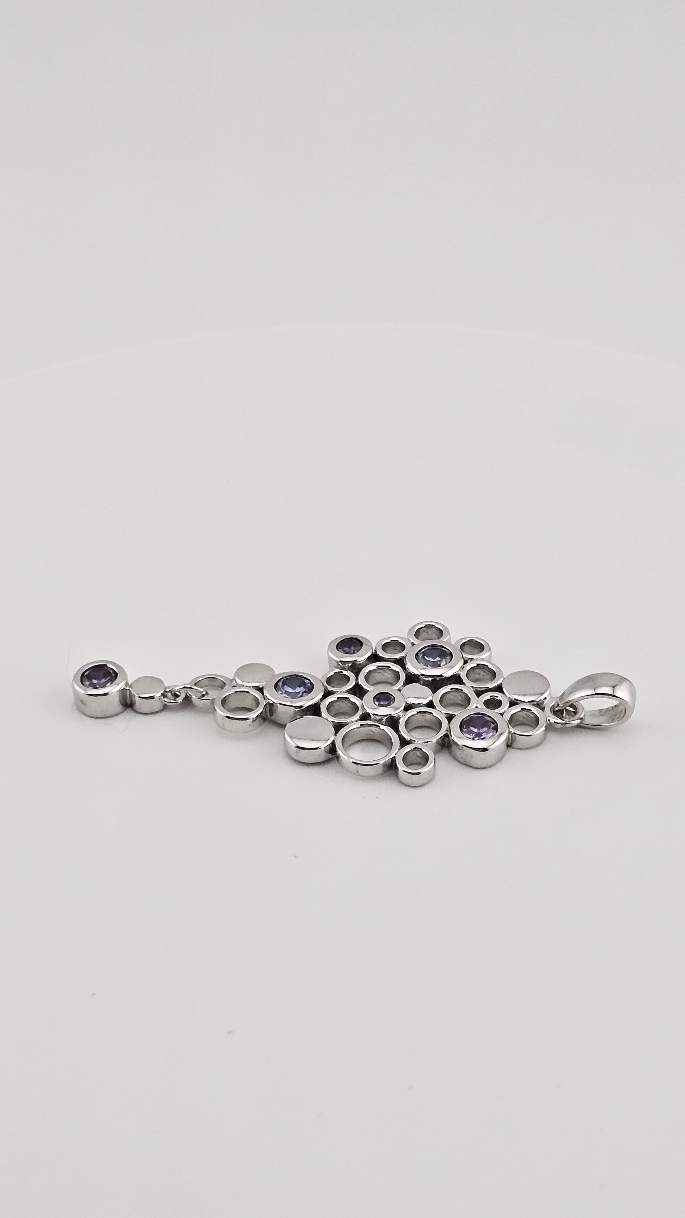 Sterling Silver Bubble Dangle Pendant set with Amethyst and Tanzanite