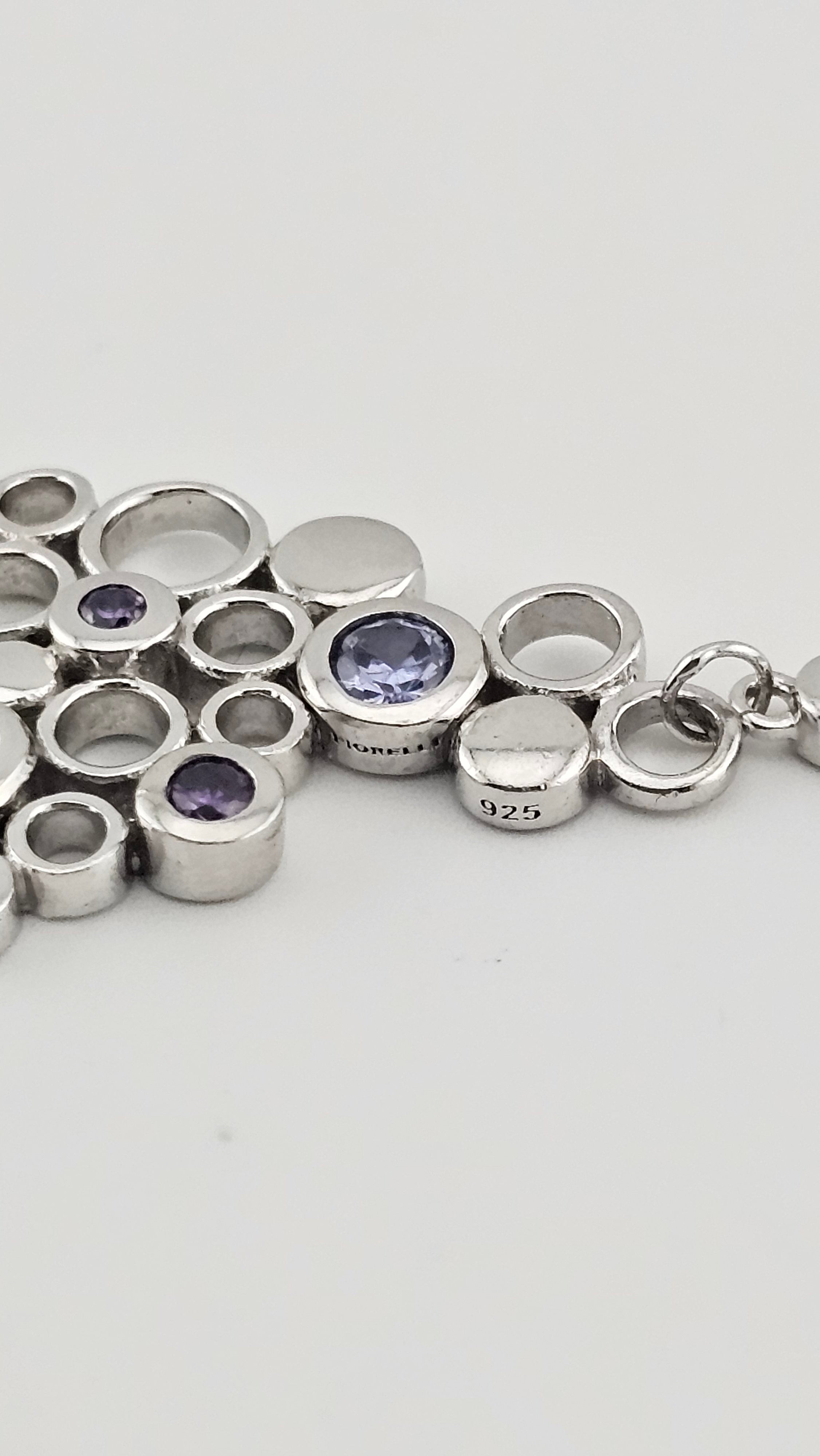 Sterling Silver Bubble Dangle Pendant set with Amethyst and Tanzanite