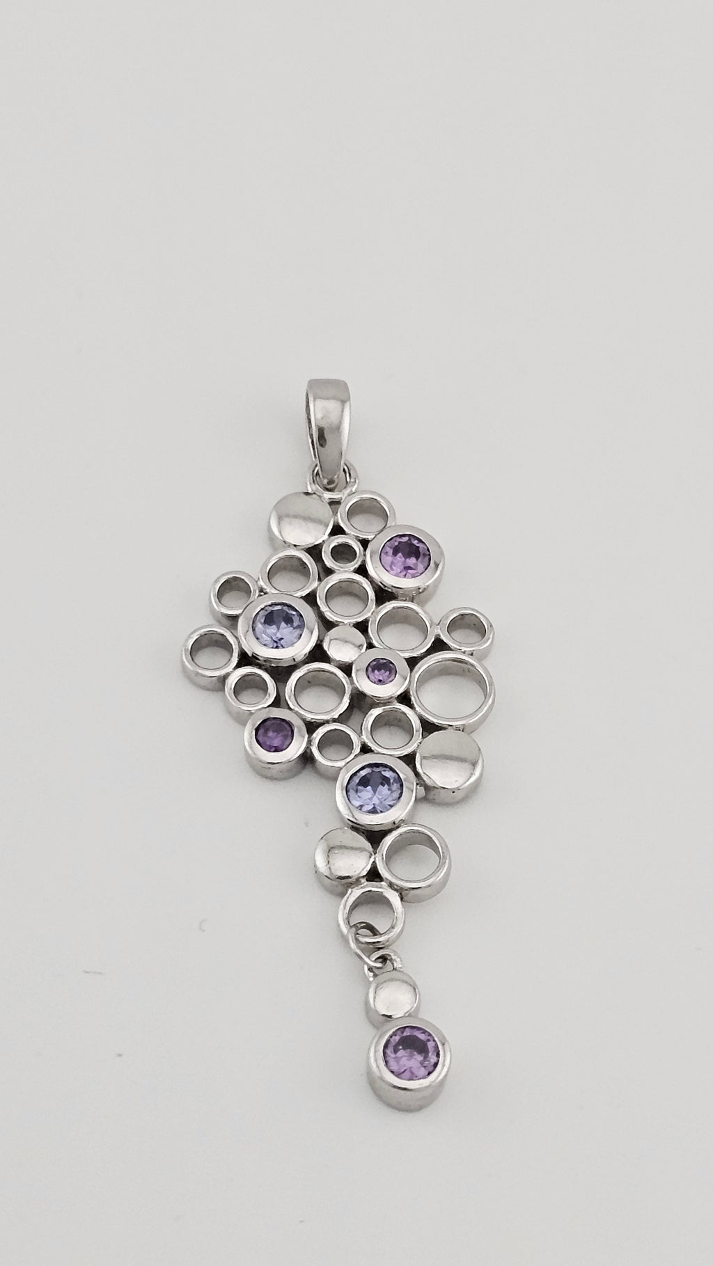 Sterling Silver Bubble Dangle Pendant set with Amethyst and Tanzanite
