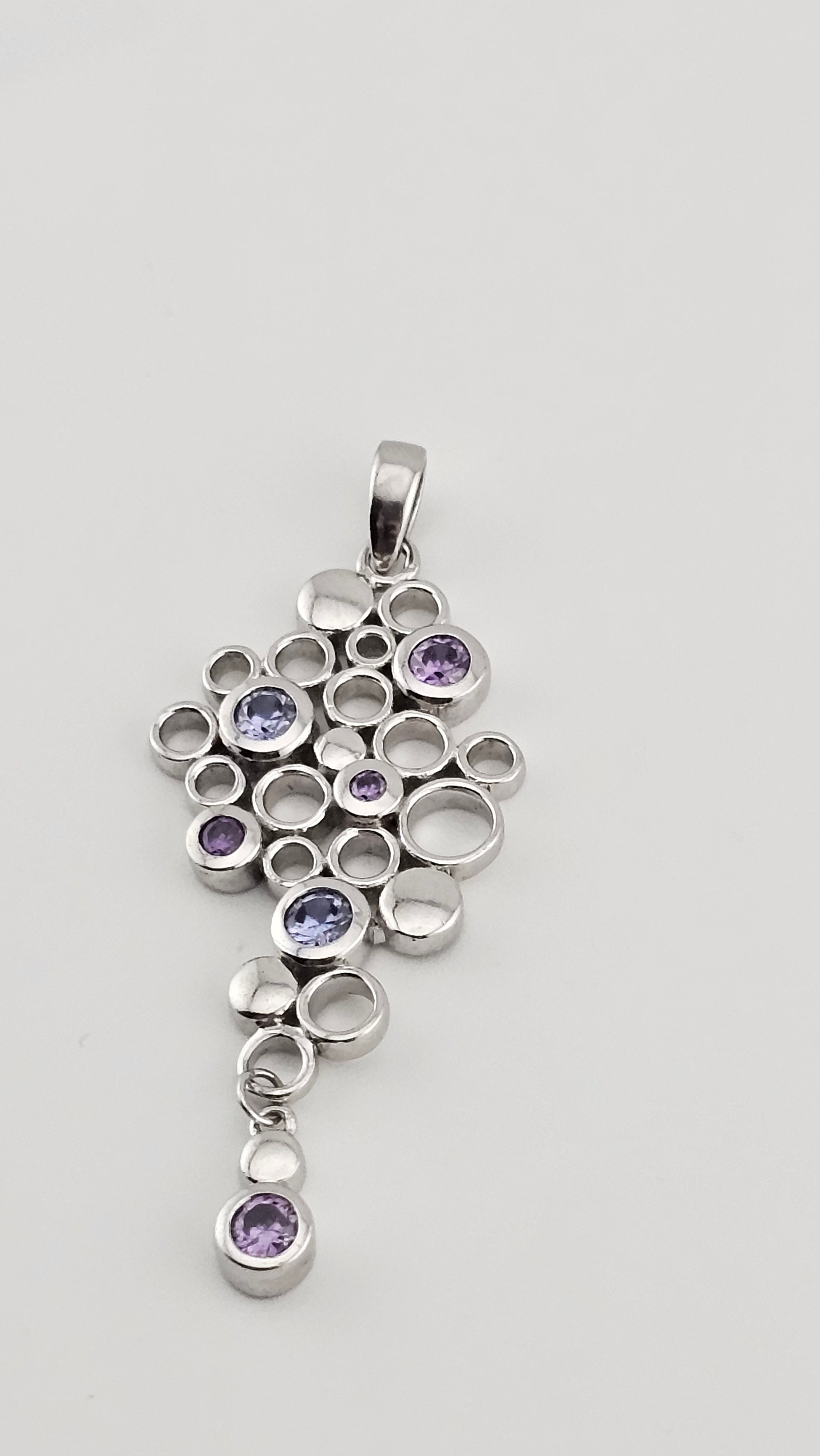 Sterling Silver Bubble Dangle Pendant set with Amethyst and Tanzanite