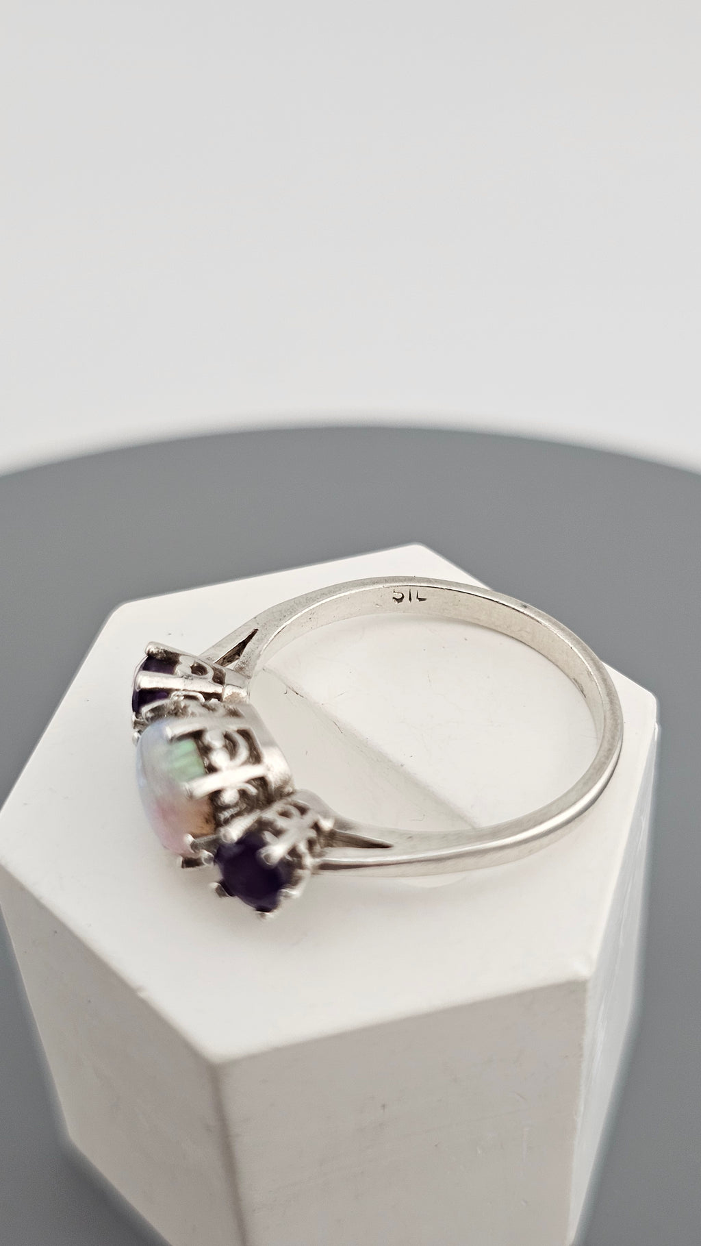 Vintage 925 Sterling Silver Three Ring Featuring Natural Opal and Amethyst